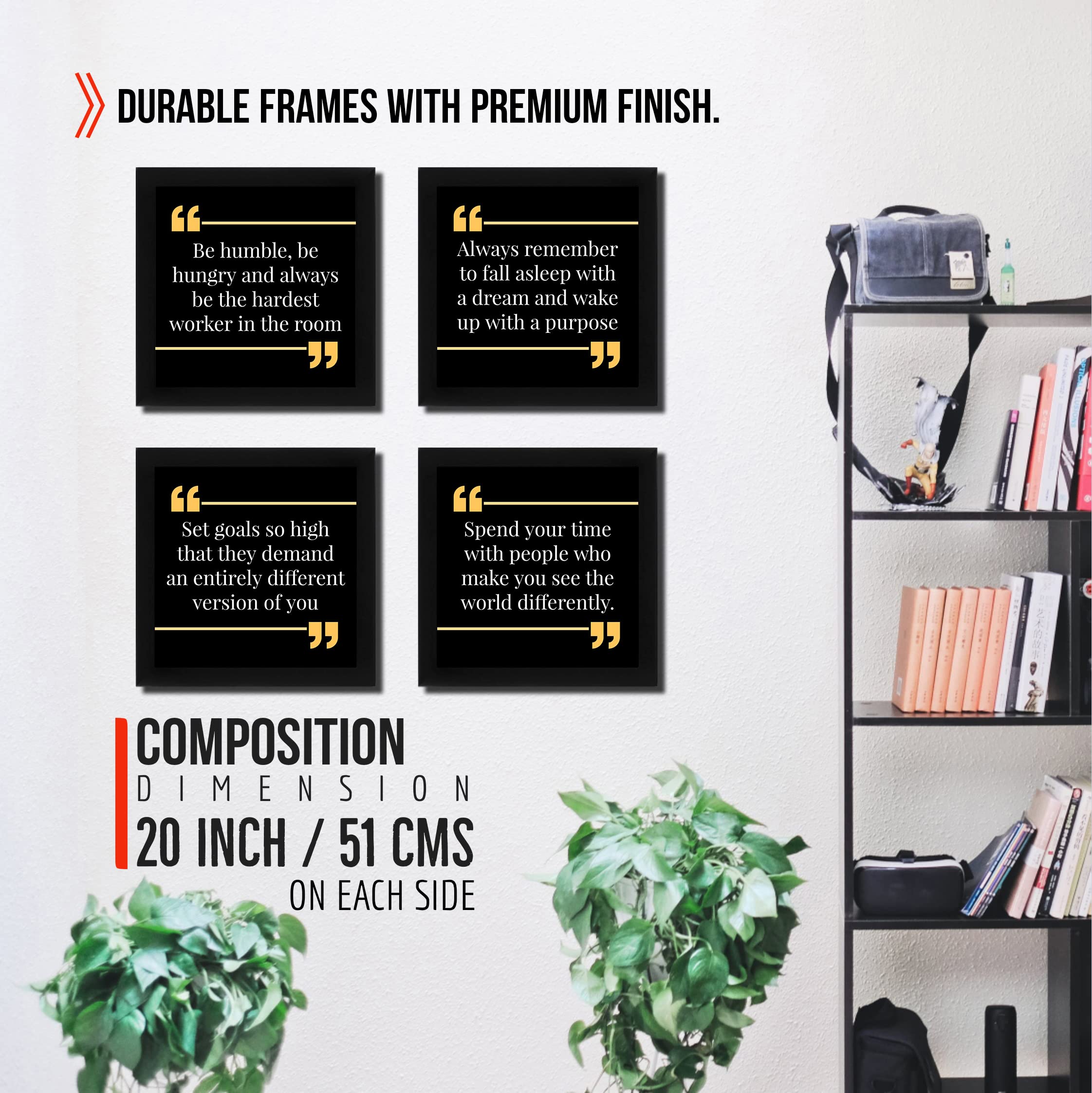 Interio Crafts Set of Motivational Quotes Framed Poster Office and Home Wall Decor, Set Of 4 Inspirational Quotes Posters, Frame