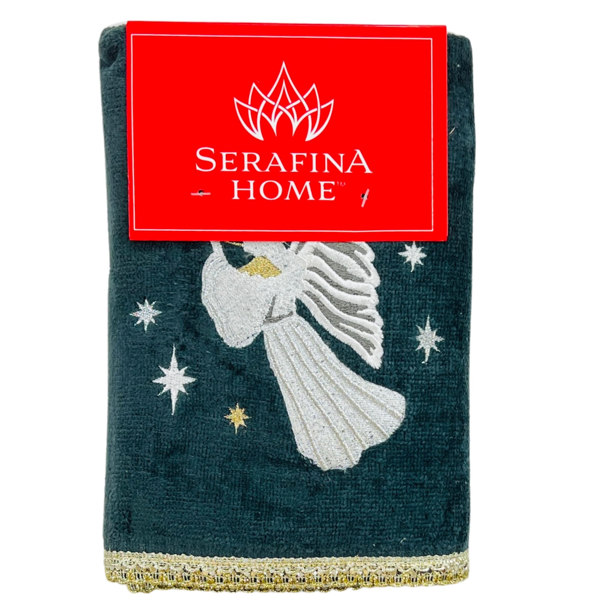 Holiday Christmas Angel Bath Hand Towels, Luxuious Embroidered, Set Of 2, Dark Gray, 16 X 25 Inches, 100% Cotton