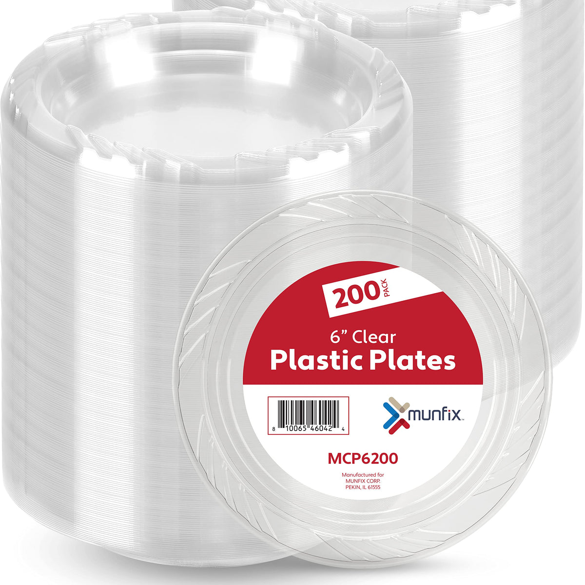 Munfix 6 Inch Clear Plastic Plates 200 Bulk Pack - Disposable Cake Plates For Dessert & Appetizers, Bbq, Party, Travel And Event