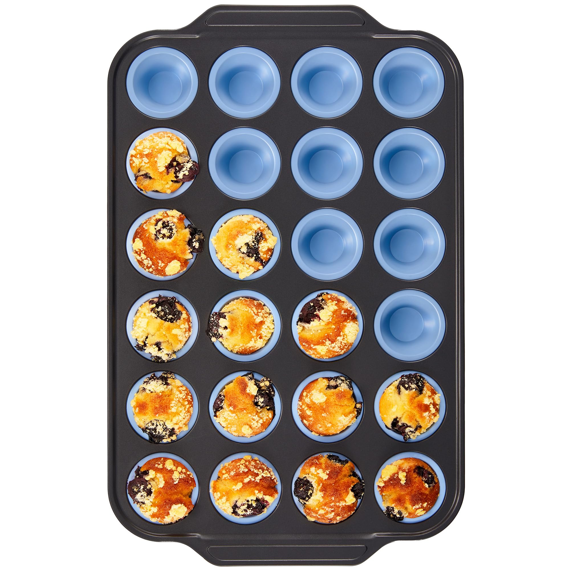 BRONYPRO Silicone Mini Muffin Pan with Metal Frame, Egg Bite Molds for Baking,Cupcake Pan 24 Regular Size, Mini Muffin Tin Easy 