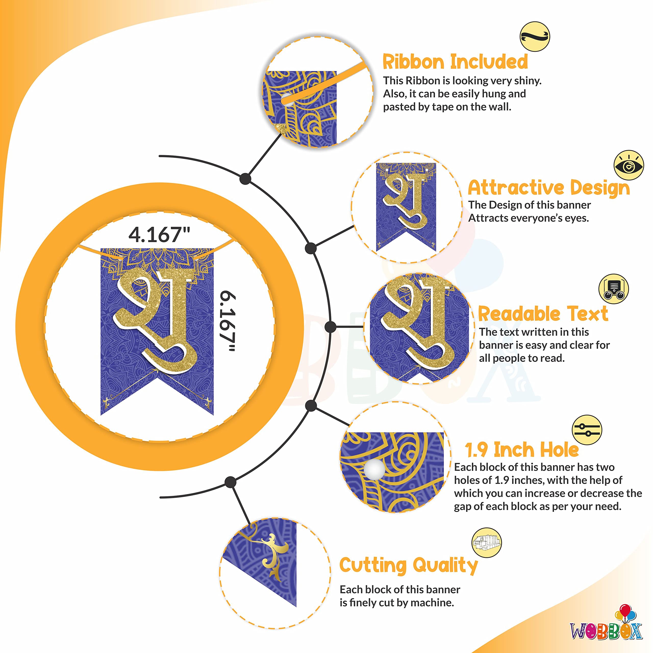 WOBBOX Annaprashan Photo Booth Party Props with Bunting Banner Hindi Font Shubh Annaprashan Dark Blue & Golden Color, Annaprasha