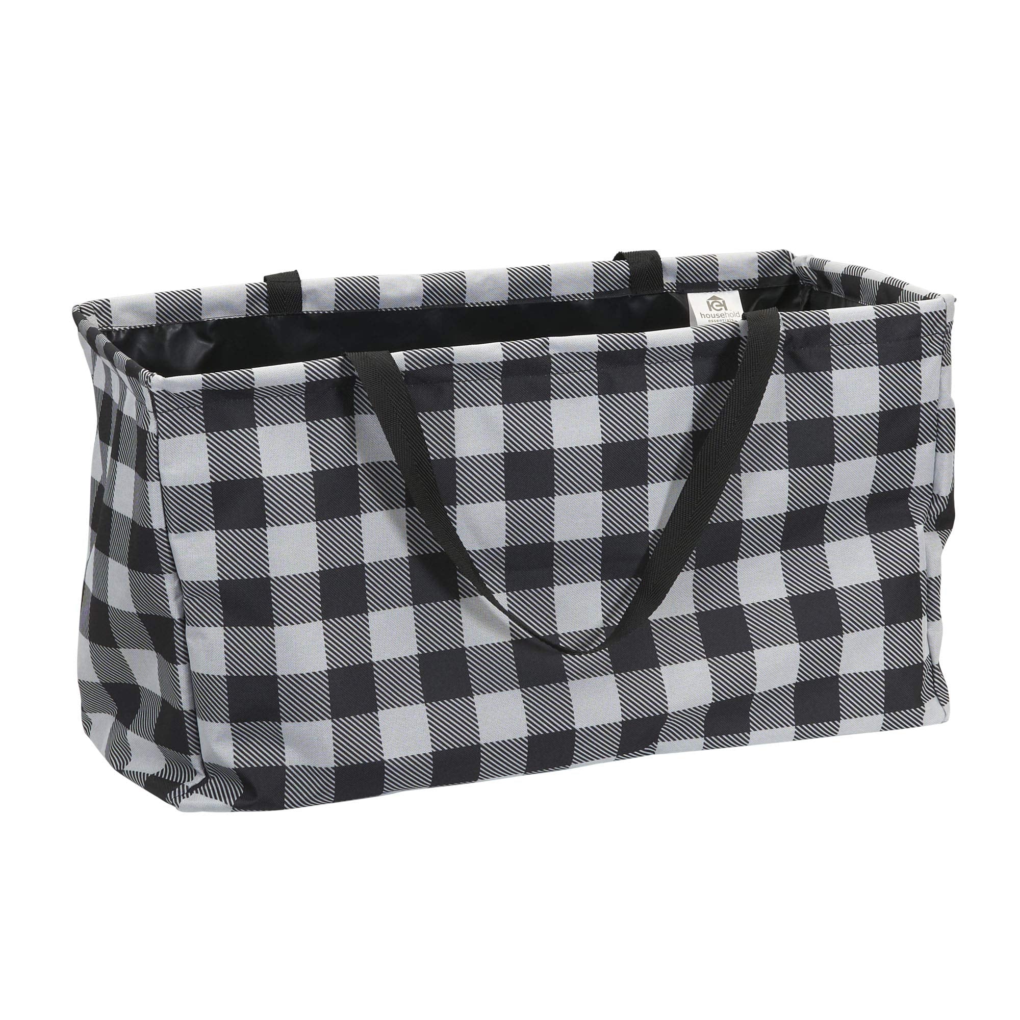 Household Essentials Krush Canvas Utility Tote | Reusable Grocery Bag | Black And White Plaid