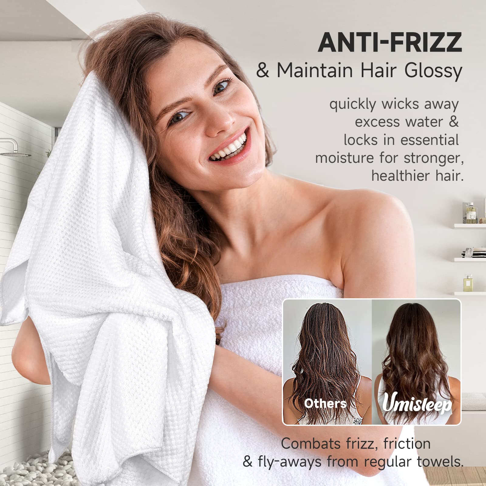 Umisleep Extra Large Microfiber Hair Towel for Women Long, Curly, Thick Hair, Super Soft Anti Frizz Quick Dry Hair Towel Wrap, U