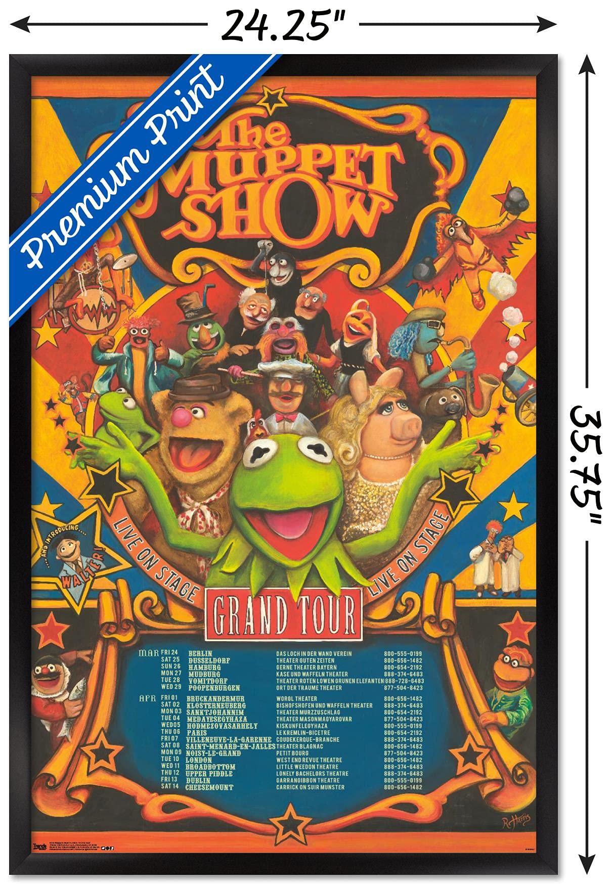 Trends International Disney The Muppets: Most Wanted - Grand Tour Wall Poster, 22.375'' X 34'', Black Framed Version