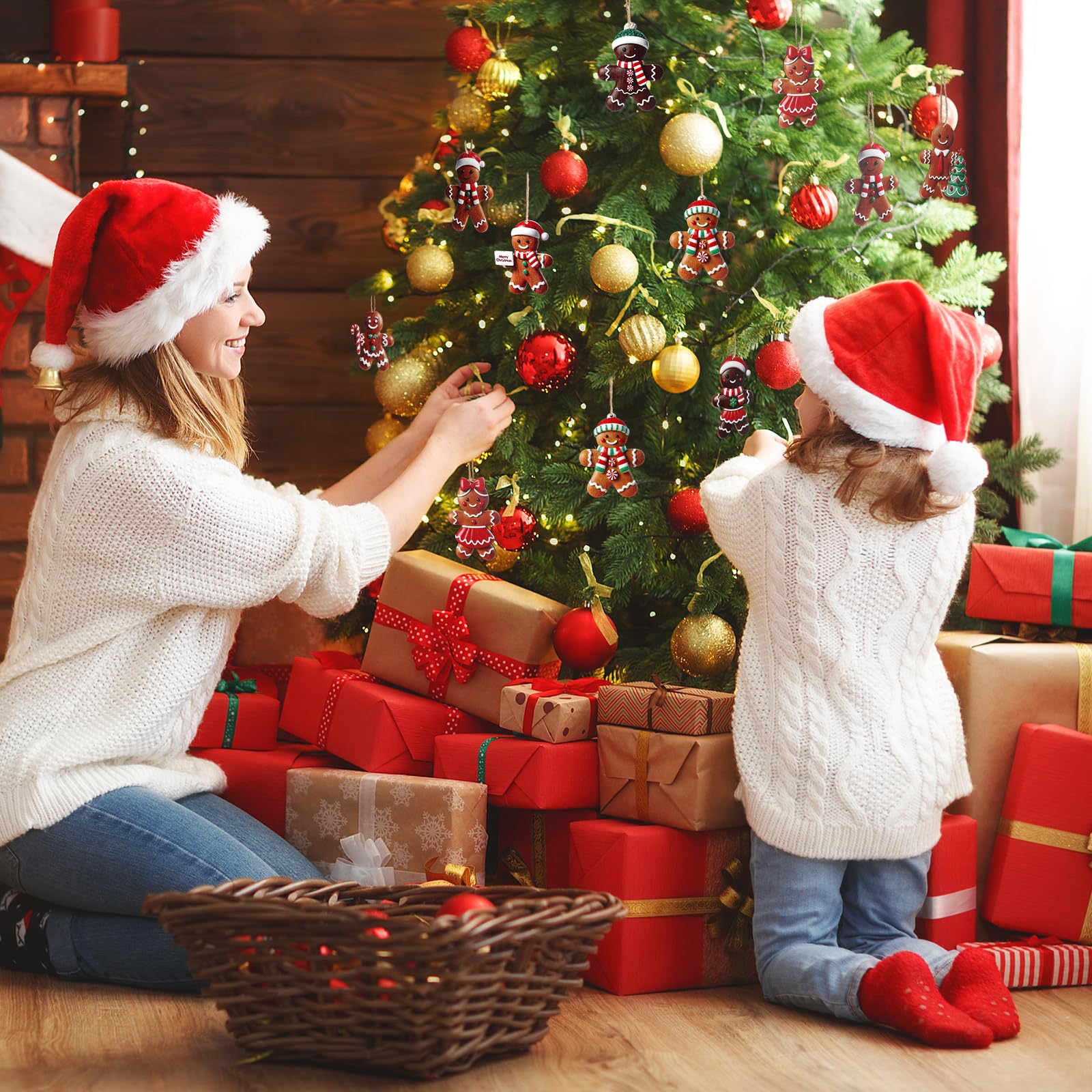 Memorywuu 24 Pcs Gingerbread Man Ornaments for Christmas Tree Cute Wooden Hanging Gingerbread Figurines Ornaments Christmas Tree