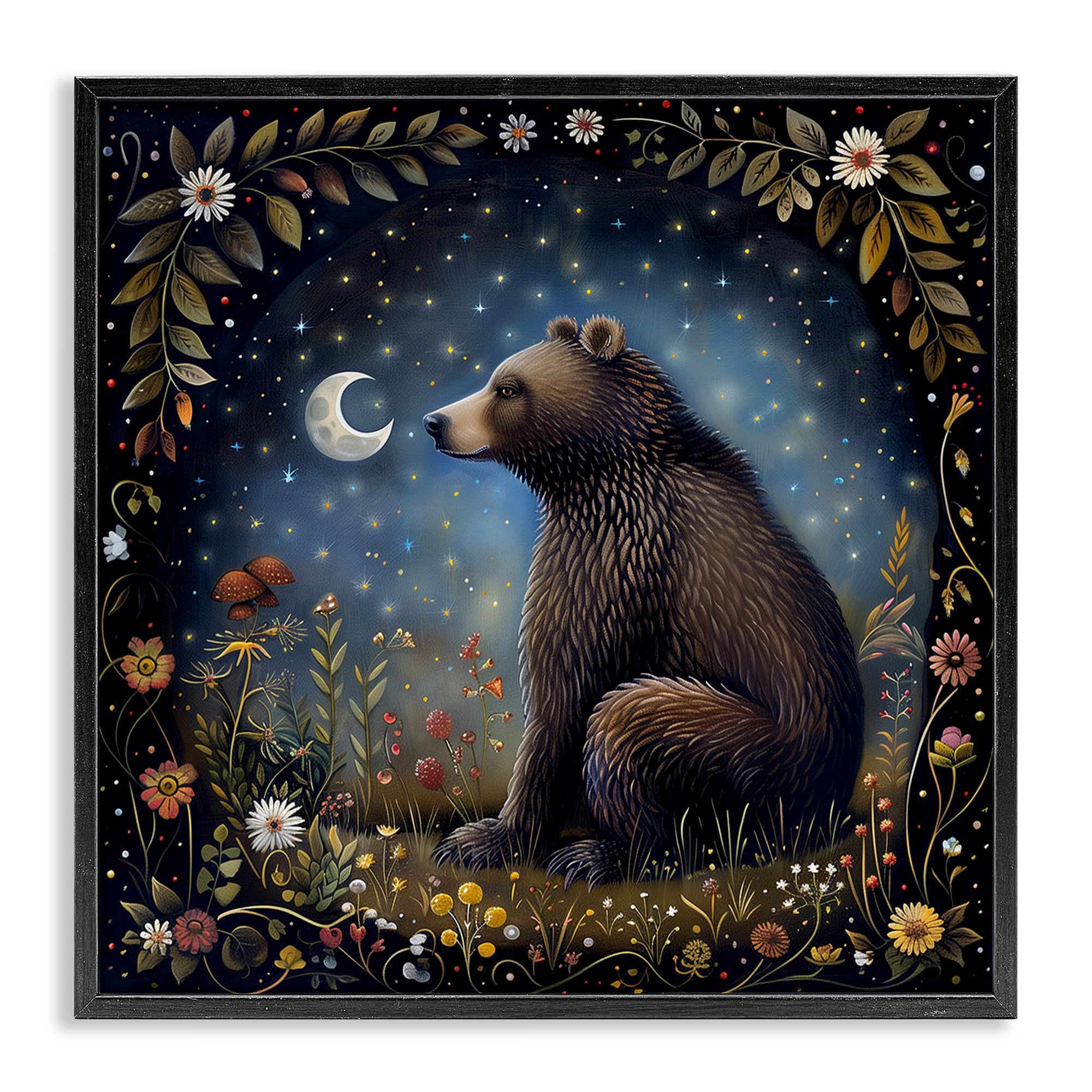 Stupell Industries Woodland Bear Night Forest Framed Giclee Wall Art Design by The Dutch Lady, Black Framed, 24 x 24