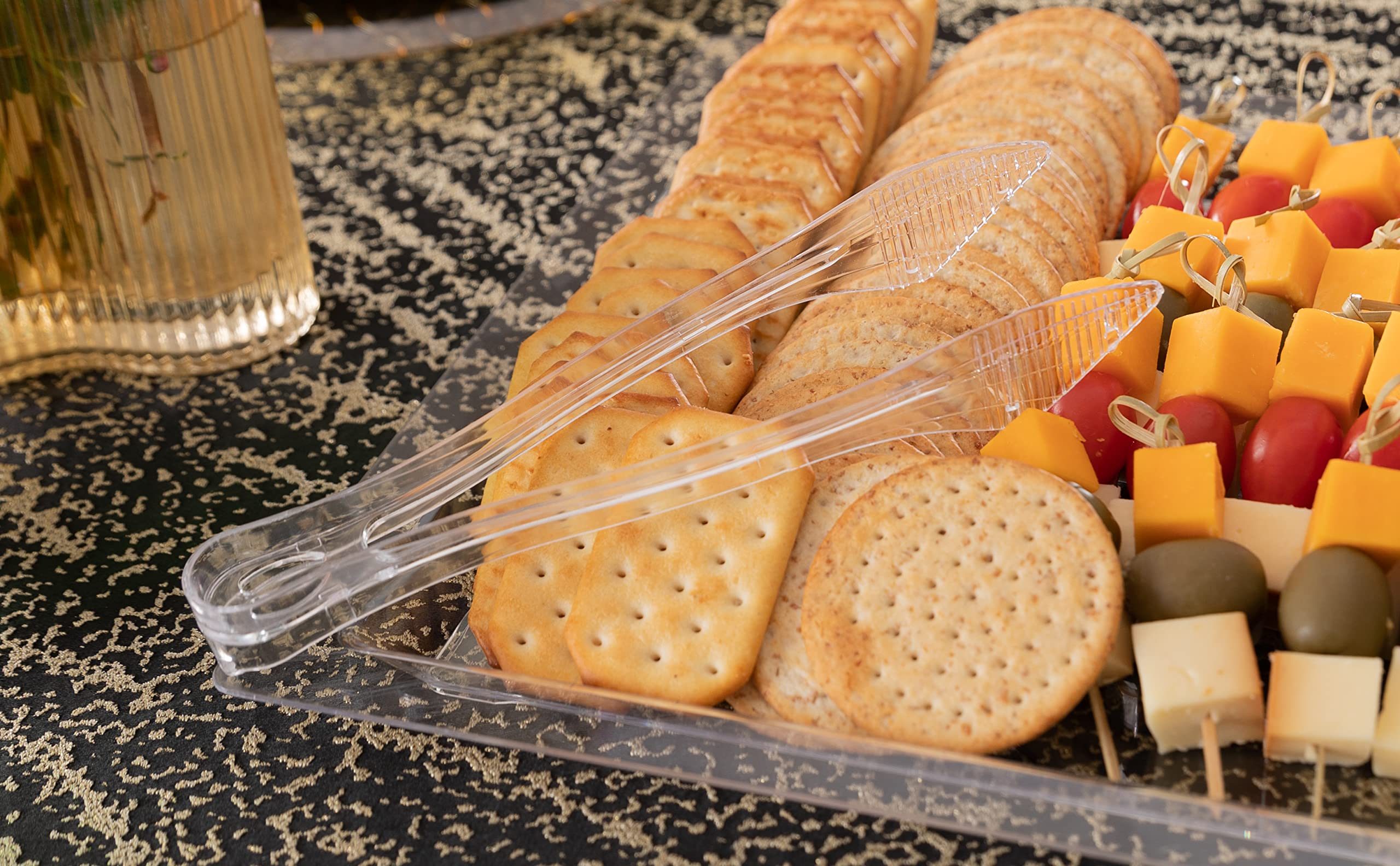 Party Bargains 8.5 Inches Plastic Serving Tongs, 12 Pack, Premium Quality & Heavy-Duty Clear Plastic Tongs For Bbq, Salads, Gril