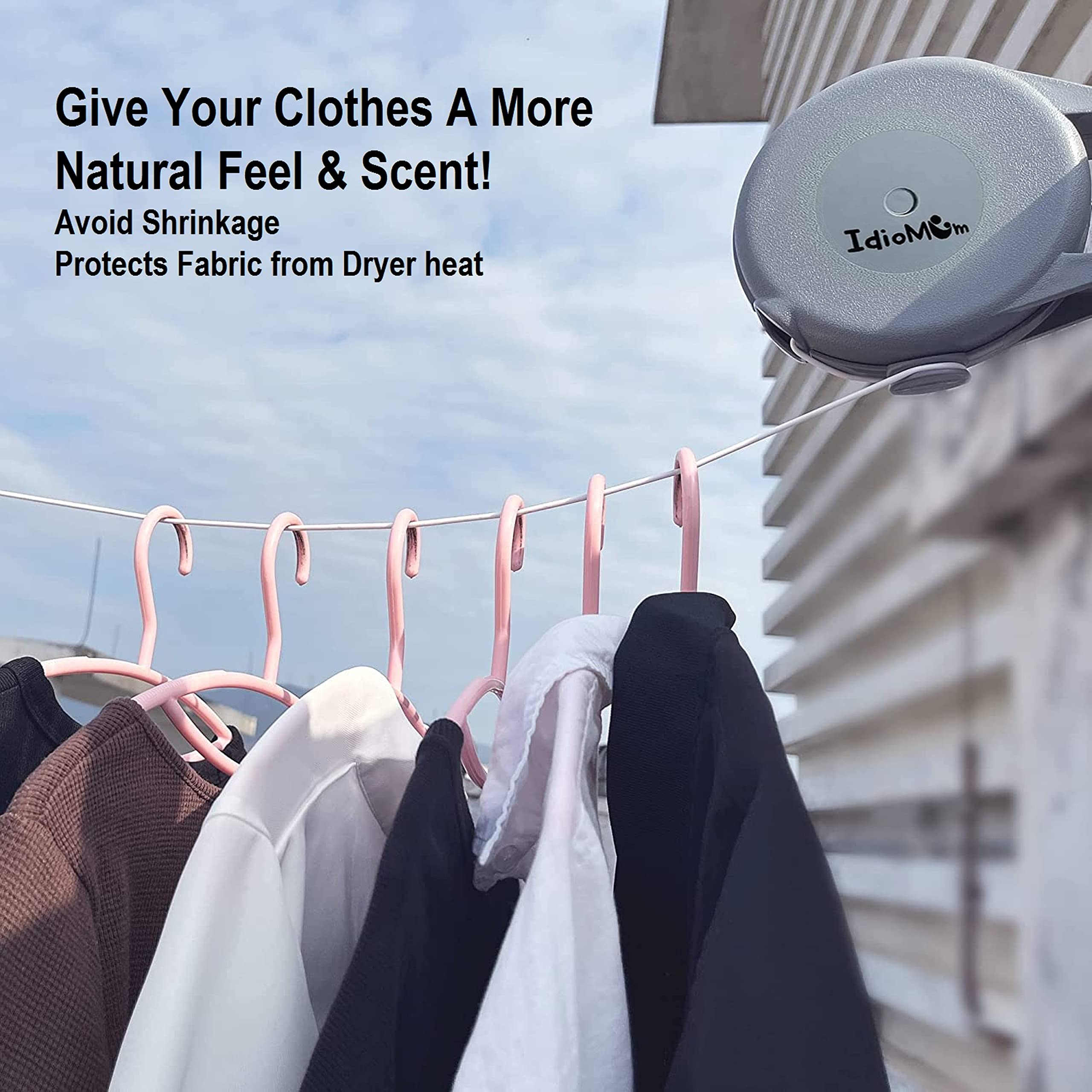 Idiomum Retractable Clothesline 40 Feet - Indoor Outdoor Heavy Duty - PVC Clothes Line Retracting - Clothesline with Wall Mount - Retractable Laundry Line for Drying Clothes with 12 ClothesPins