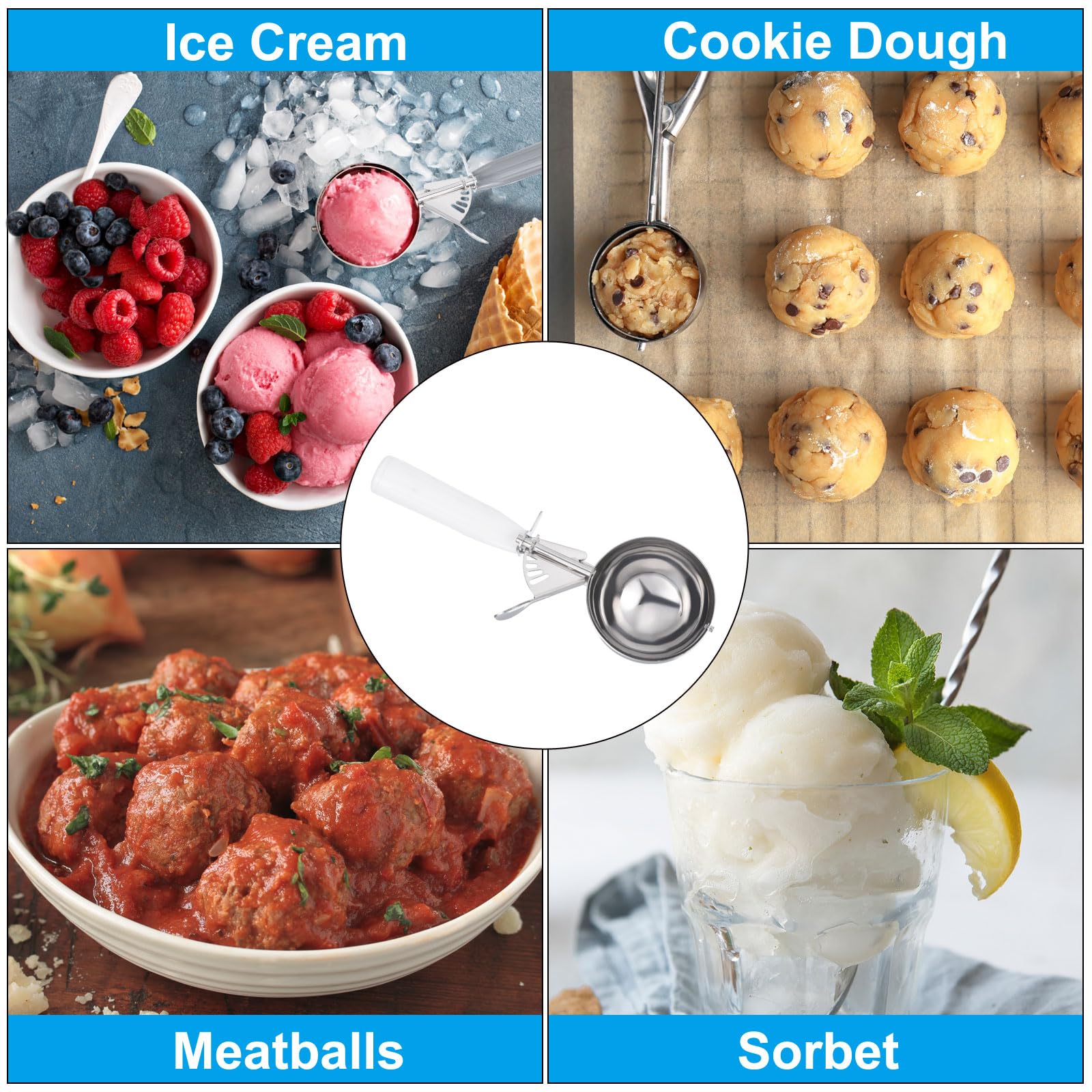 Patikil 5.3 Ounce Ice Cream Scoop With Trigger, Stainless Steel Portion Cookie Scoop With Thumb Trigger For Cookie Dough Cupcake