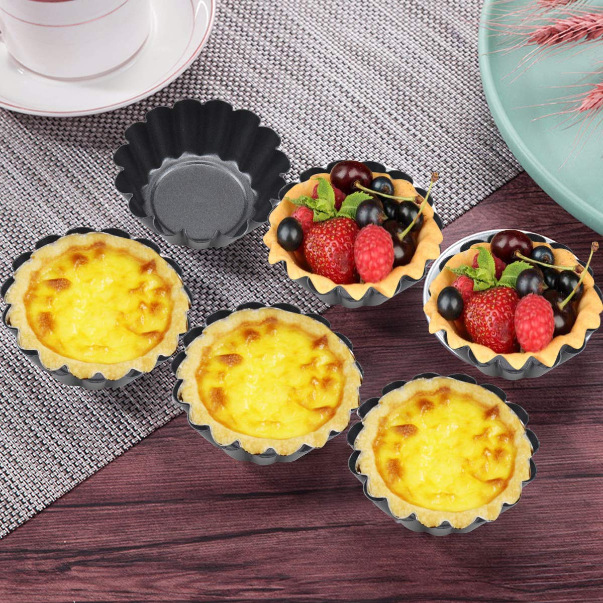 Hqdeal 12 Piece Carbon Steel Tart Mould, Tart Mould, Muffin Mould, Egg Pie Mould, Non-Stick Reusable Baking Moulds For Cupcakes,