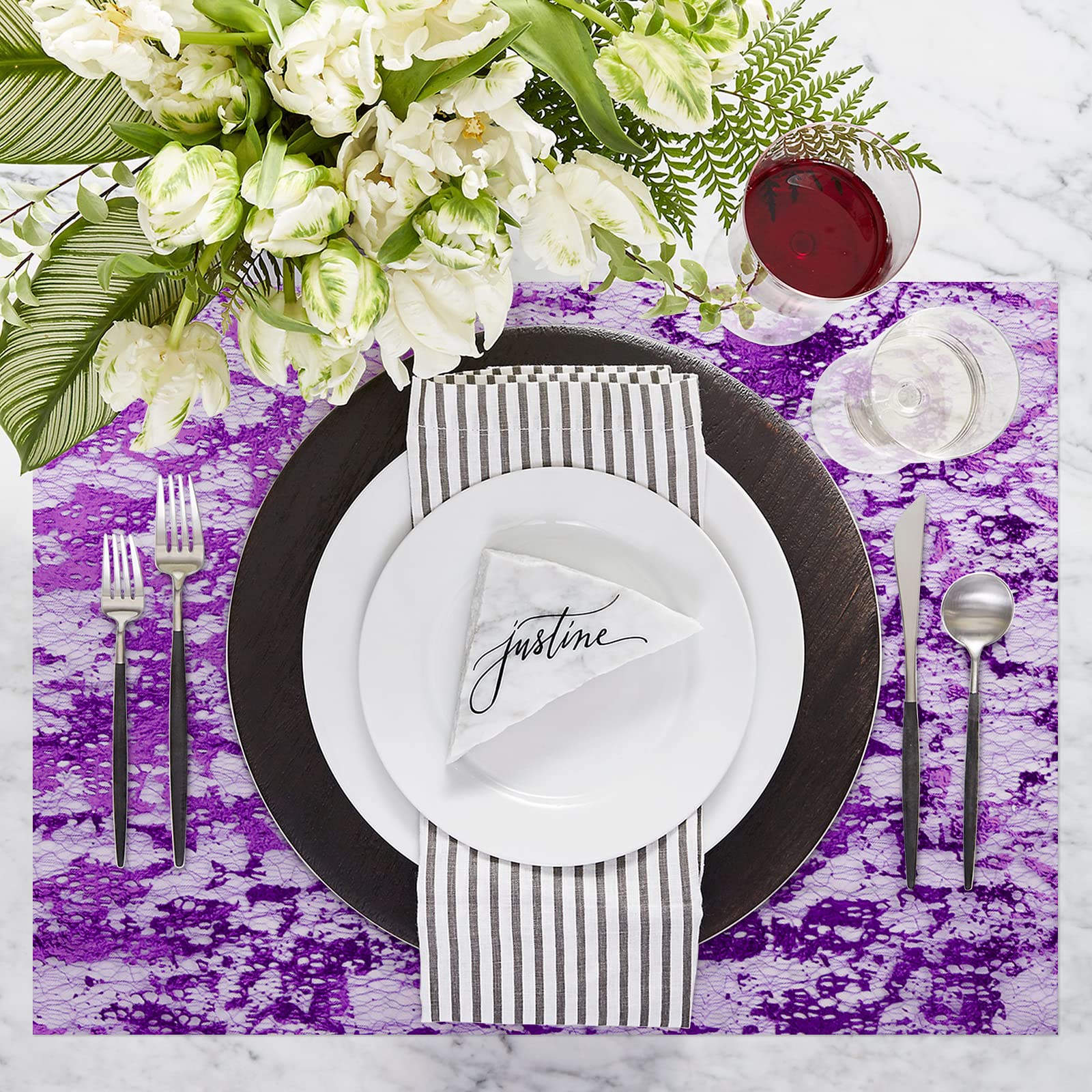 Tiosggd Purple Table Runner 11 Inch X 16 Feet, Metallic Sequin Glitter Foil Mesh Table Runners Roll, Centerpiece Table Decoratio