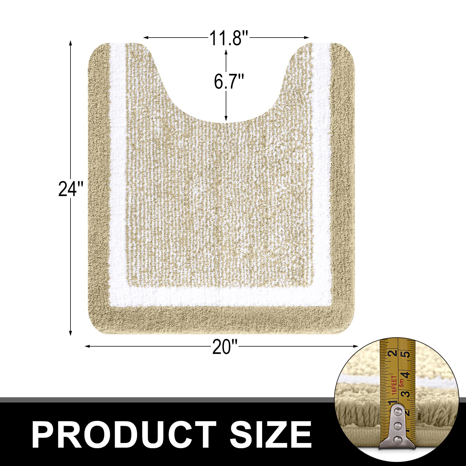 OLANLY Luxury Toilet Rugs U-Shaped 24x20  Extra Soft and Absorbent Microfiber Bathroom Rugs  Non-Slip Plush Toilet Bath Mat  Machine Wash Dry  Contour Bath Rugs for Toilet Base (Beige and White)