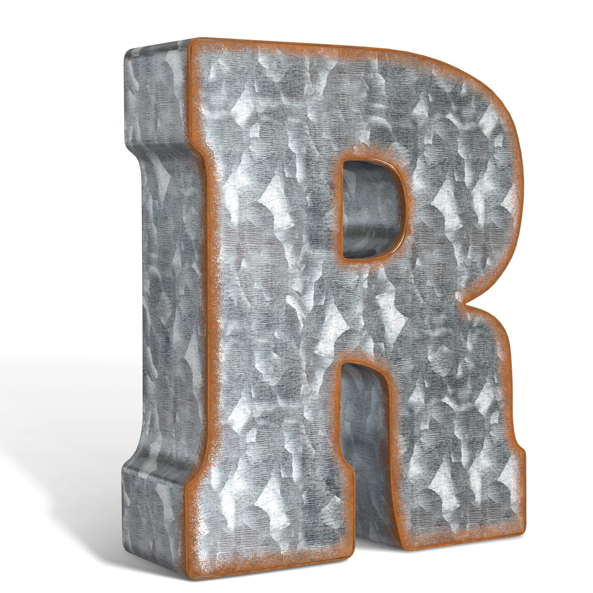 Galvanized Metal Letters For Wall Decor - 3D Letter R For Hanging Or Freestanding - Unique Blend Of Rustic, Vintage, Western, An