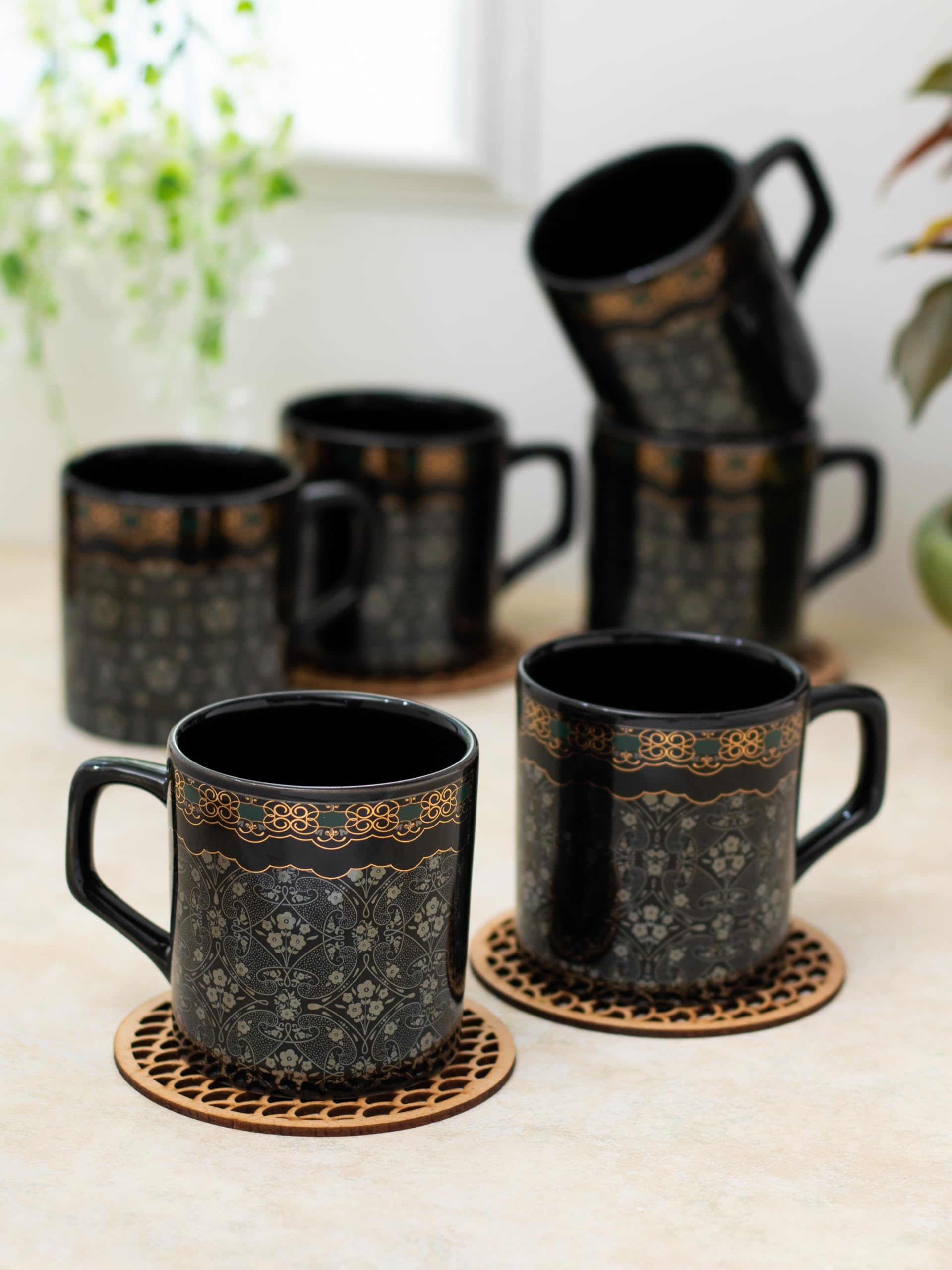 Clay Craft Fine Ceramic Printed Coffee/Tea Cups Set of 6220 ml Each Director 607, Tea Cup Set of 6, Microwave & Dishwasher Safe