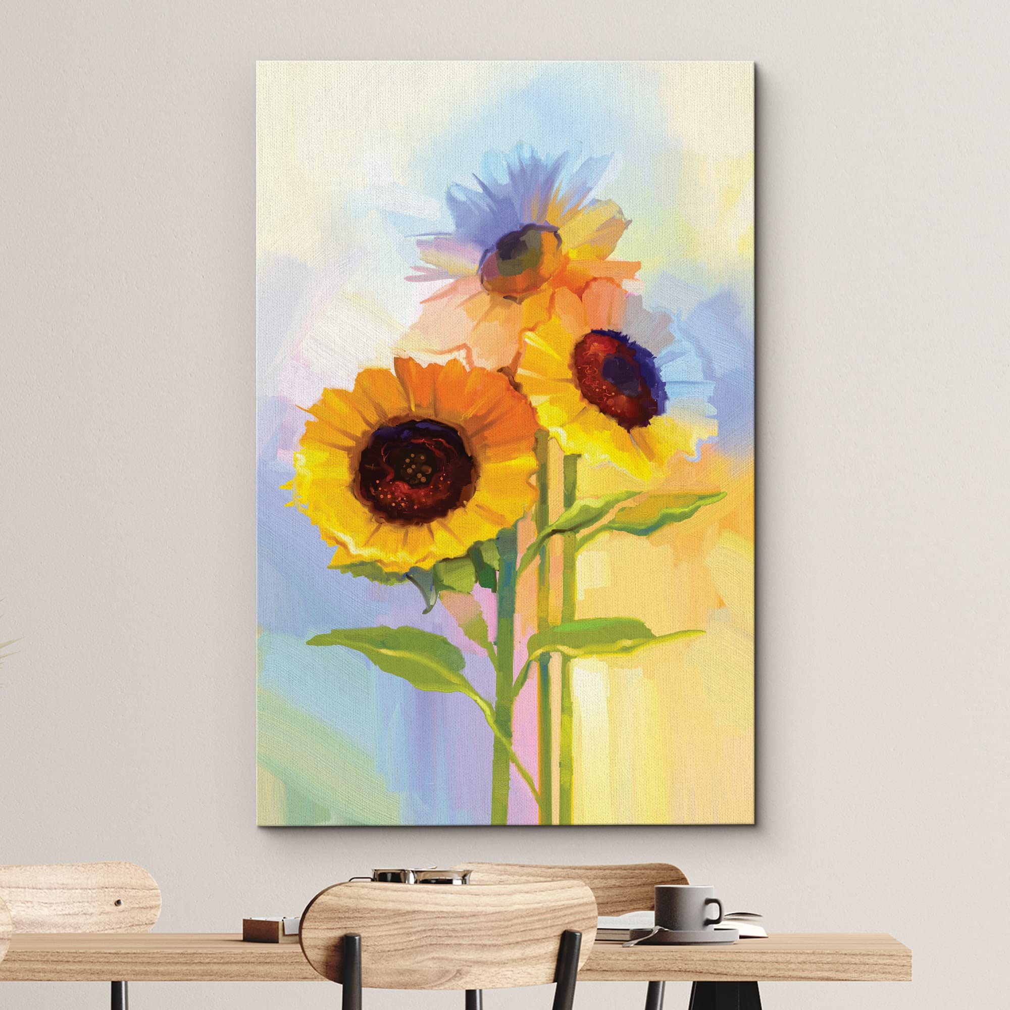 Wall26 Canvas Print Wall Art Watercolor Smudge Effect Sunflower Bouquet Floral Botanical Illustrations Modern Art Rustic Scenic