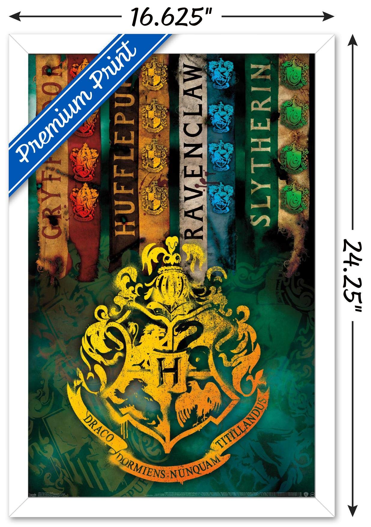 Trends International The Wizarding World: Harry Potter - House Crests Wall Poster, 14.725'' X 22.375'', White Framed Version