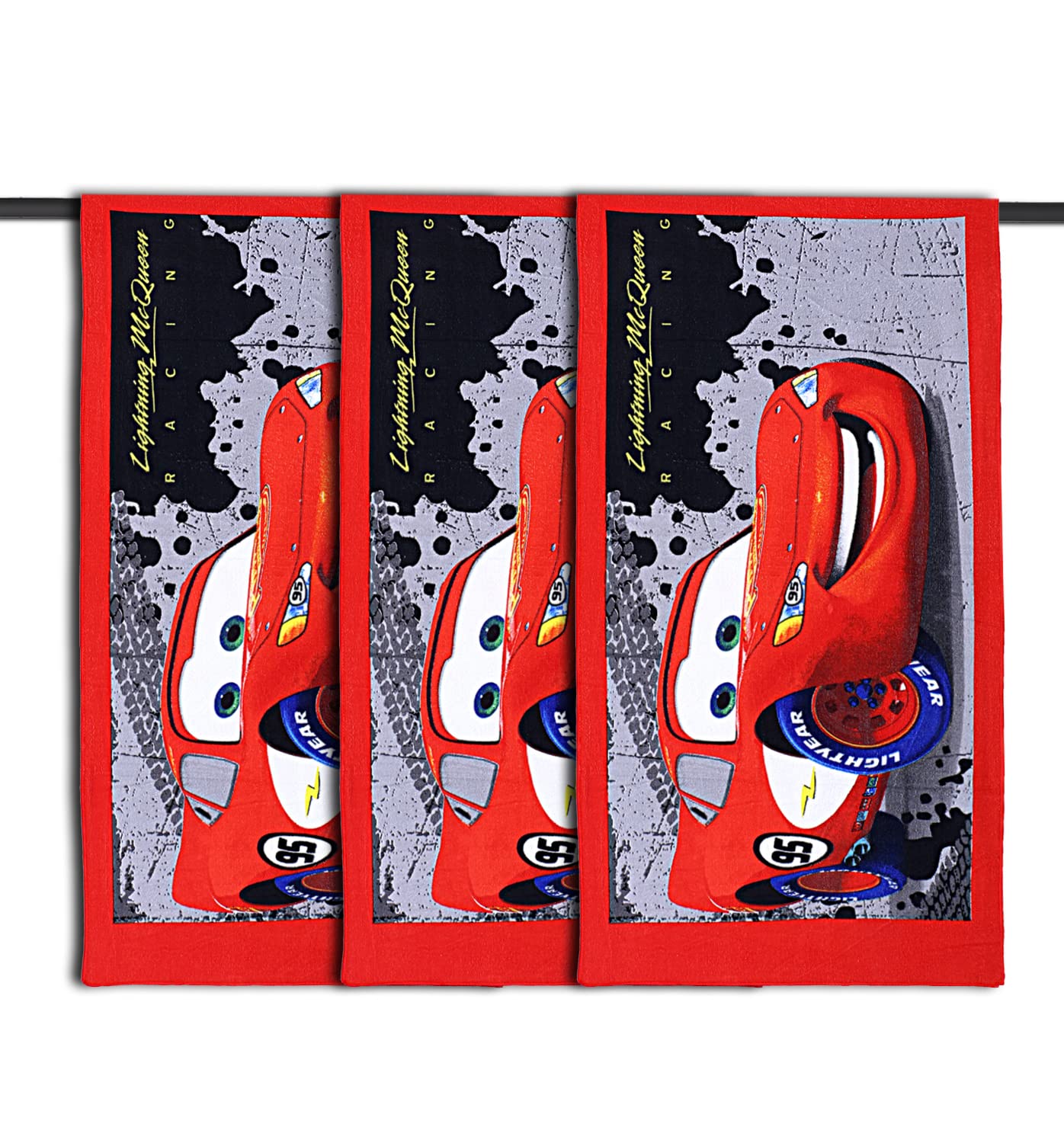Kuber Industries Fictional Red Car Kids Bath Towel|Soft Cotton Towel For Kids|Sides Stitched Baby Towel|400 Gsm Toddler Bath Tow