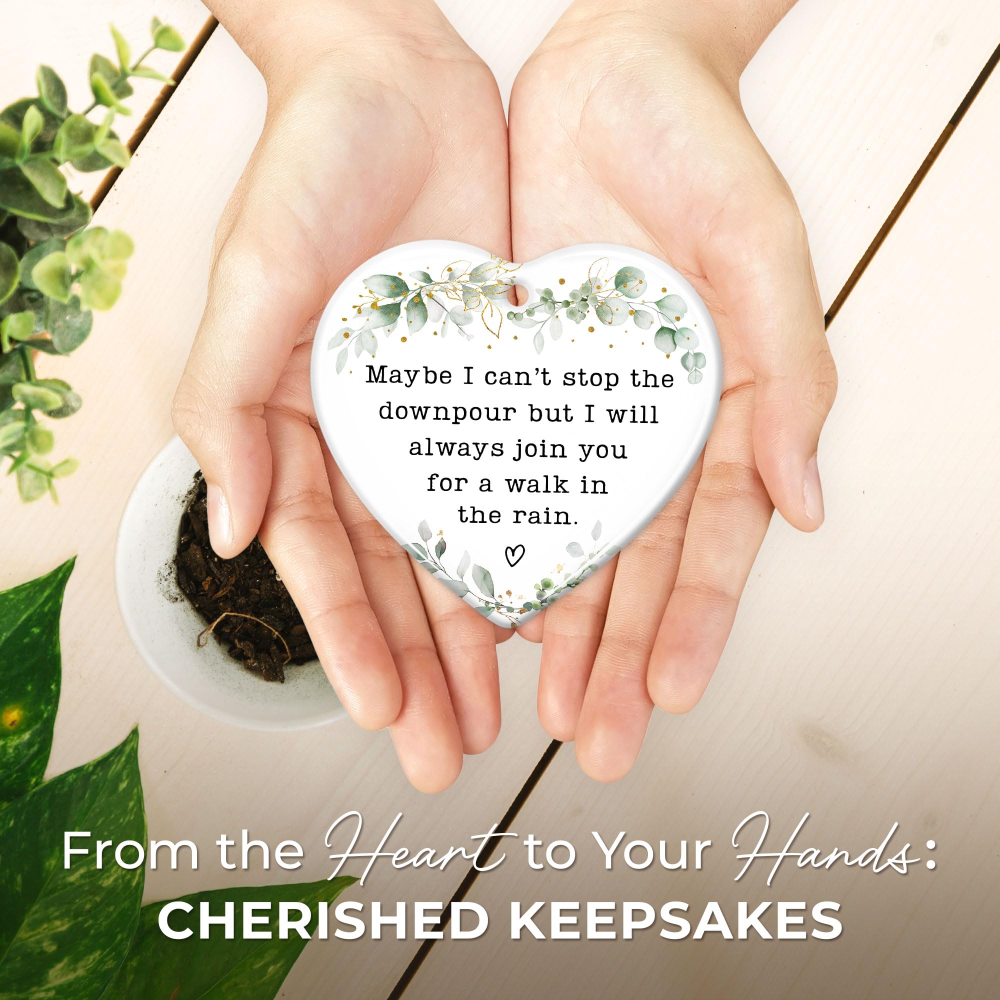 ZAGKOO Maybe I Can t Stop The Downpour Heart Ornament, Sentimental Ceramic Friendship Hanging Plaque Gift for Bestie Women Frien