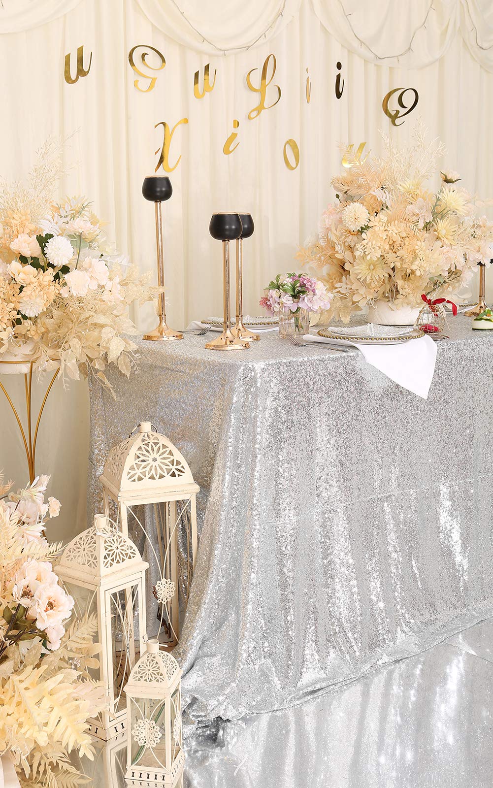 Eternal Beauty Sequin Tablecloth,Sparkly Table Cloth For Wedding Party, Christmas Decorations Rectangle Glitter Tablecloth (72''