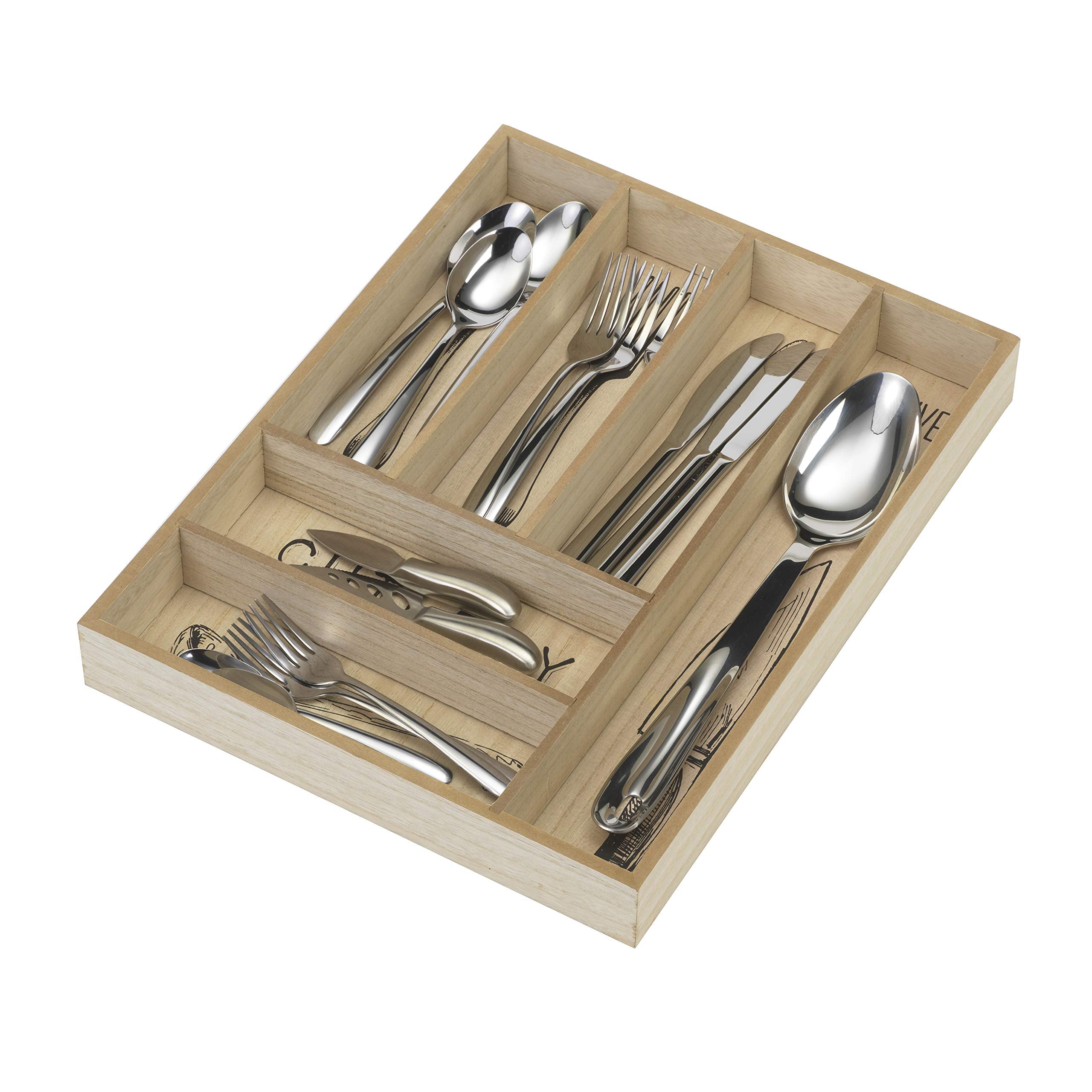 10 Street Home Large Wood Flatware Organizer For Kitchen Drawer - 6 Compartments For Silverware And Utensil Storage, Rustic Styl