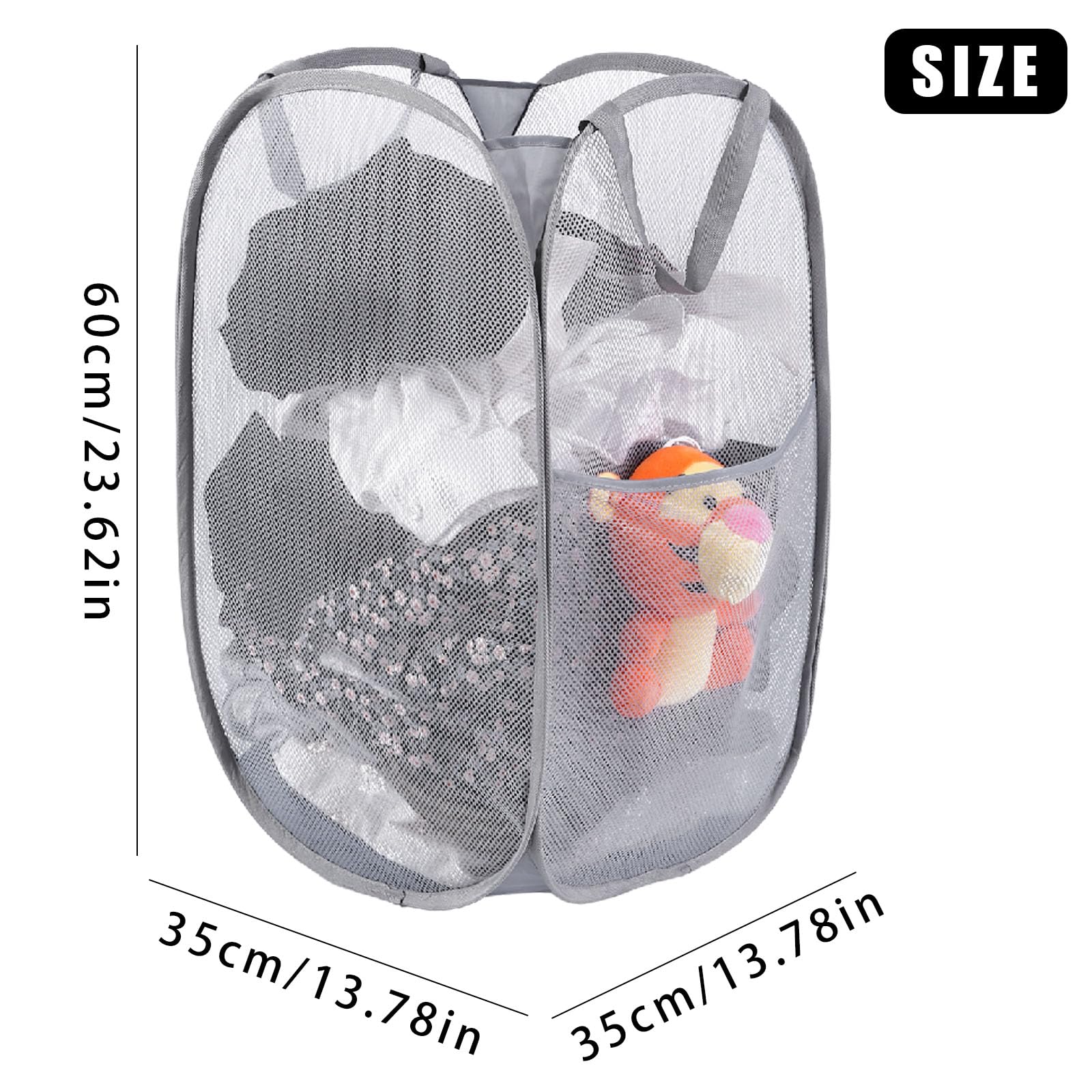 Kimmama Large Collapsible Mesh Laundry Basket,Foldable Pop Up Laundry Hamper With Side Pocket,Removable Clothes Storage Bin With