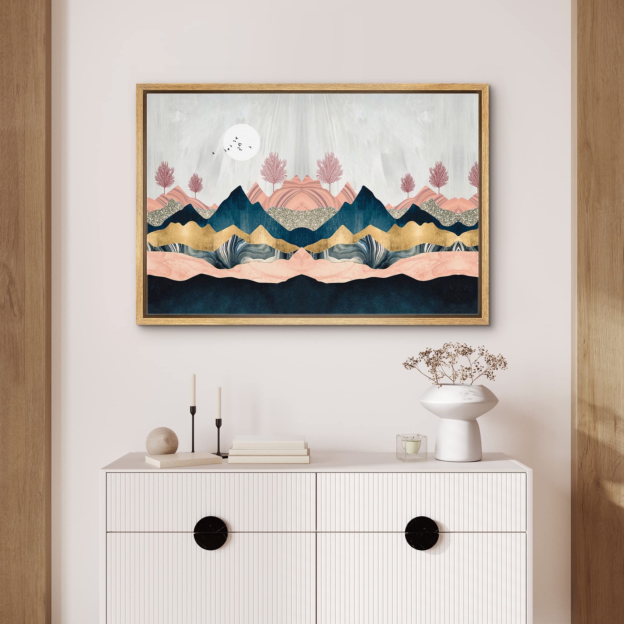 Signford Framed Canvas Wall Art Home Artwork Decoration Abstract Mountain Nature Scenery Canvas Wall Art For Living Room, Bedroo