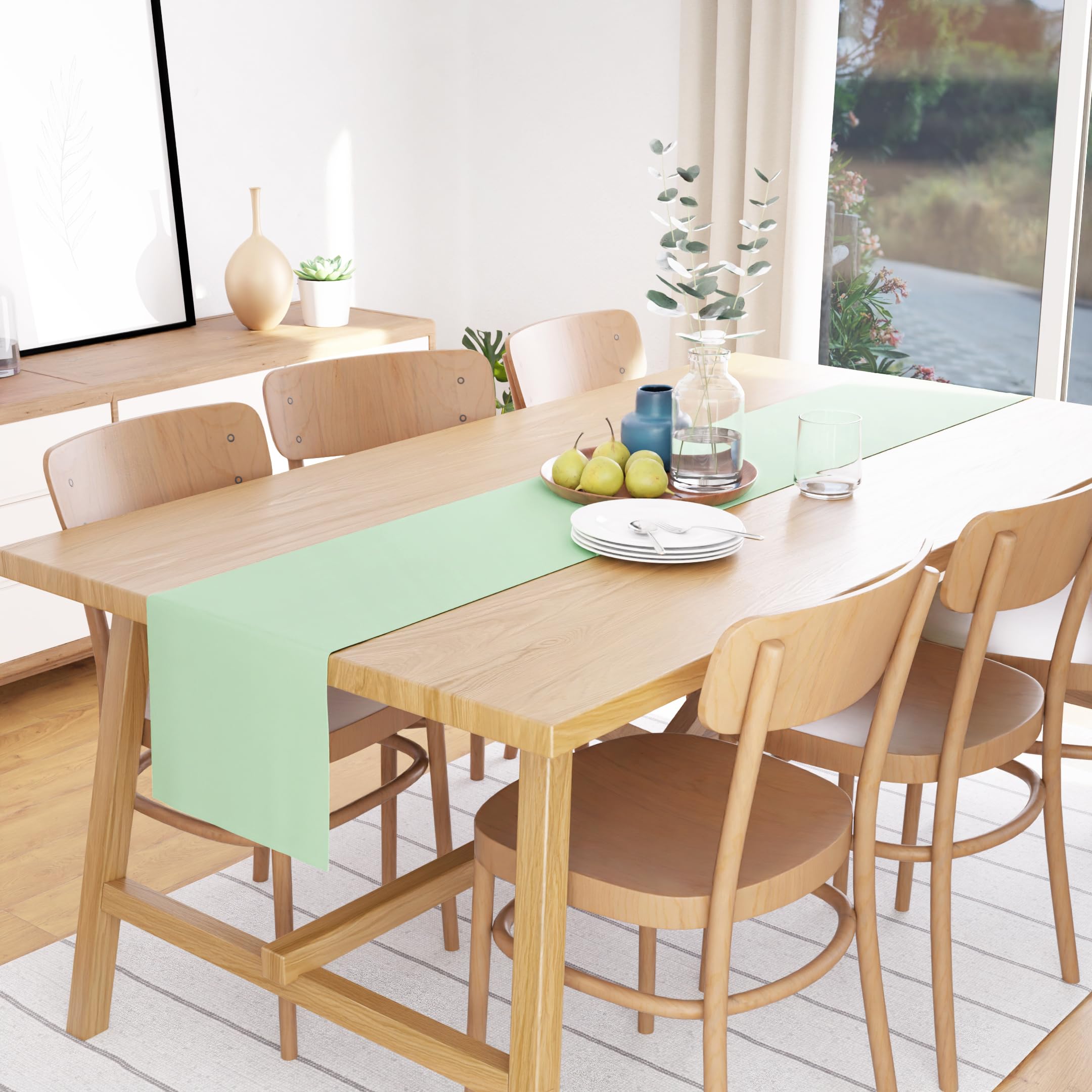Encasa Table Runner 13X104 In Long | Cotton Canvas Fabric | Mint Green Solid Color | Machine Washable & Durable