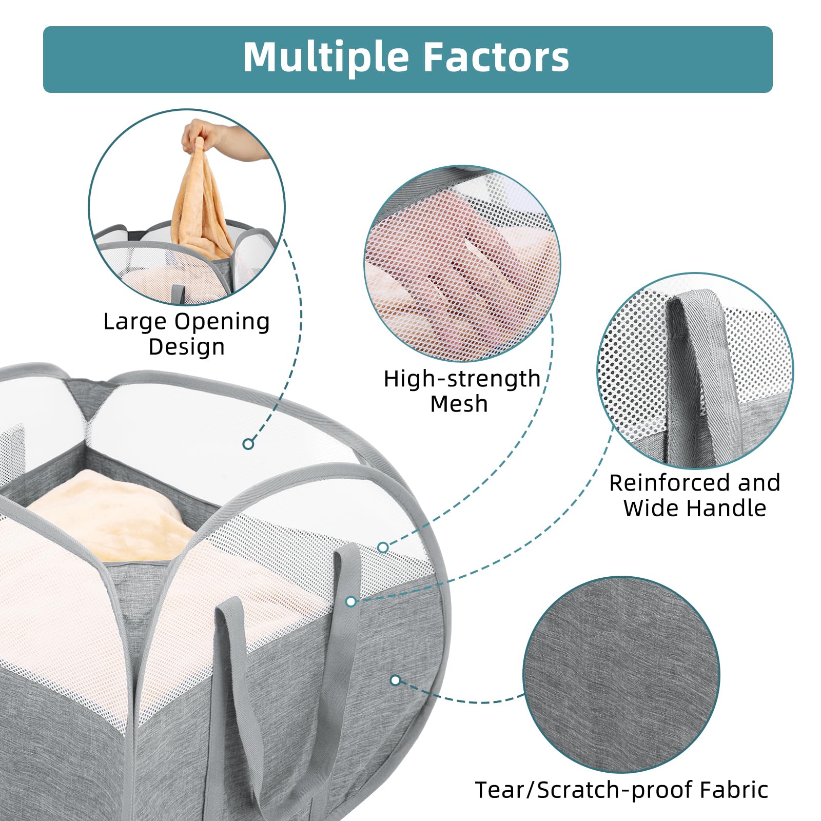 Collapsible Laundry Baskets, 90L Large Foldable Laundry Basket, Tear-Proof Pop Up Hampers For Laundry, Dirty Clothes Laundry Ham