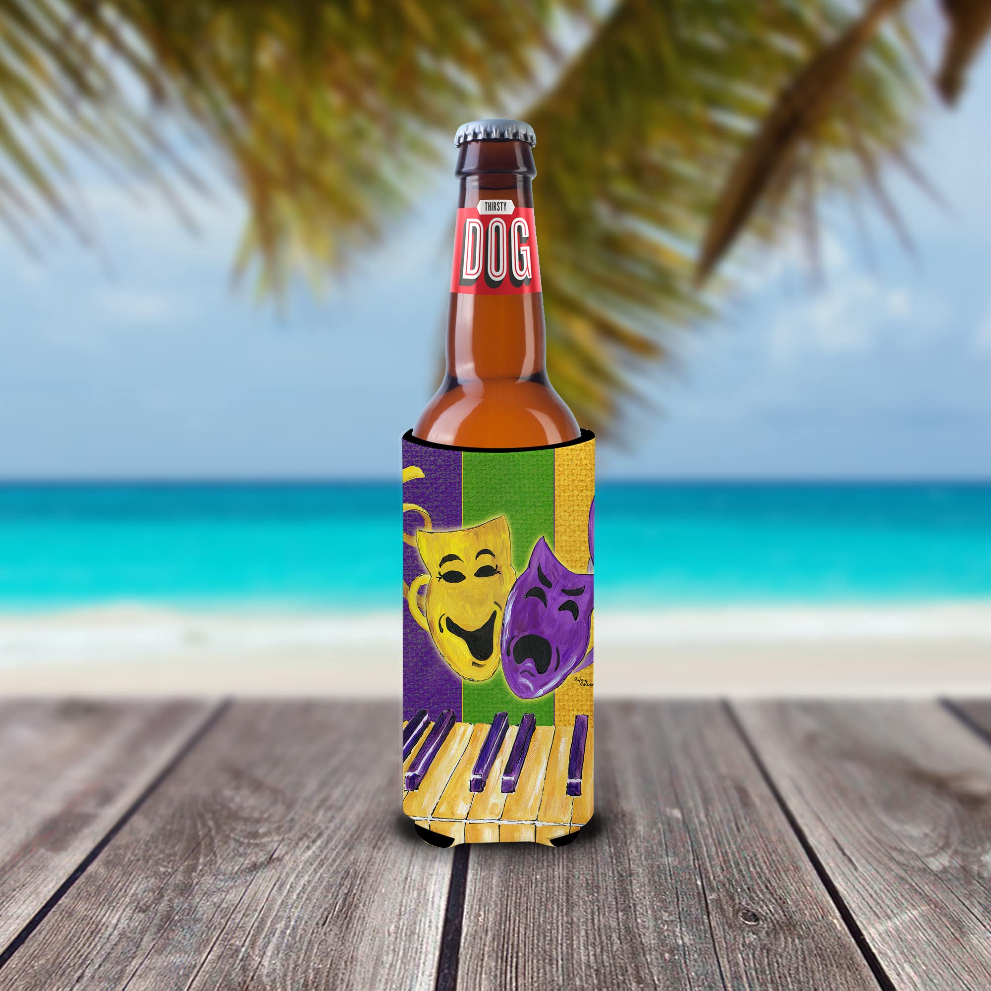Mardi Gras Piano with Comedy and Tragedy Masks Ultra Beverage Insulators for slim cans 8370MUK
