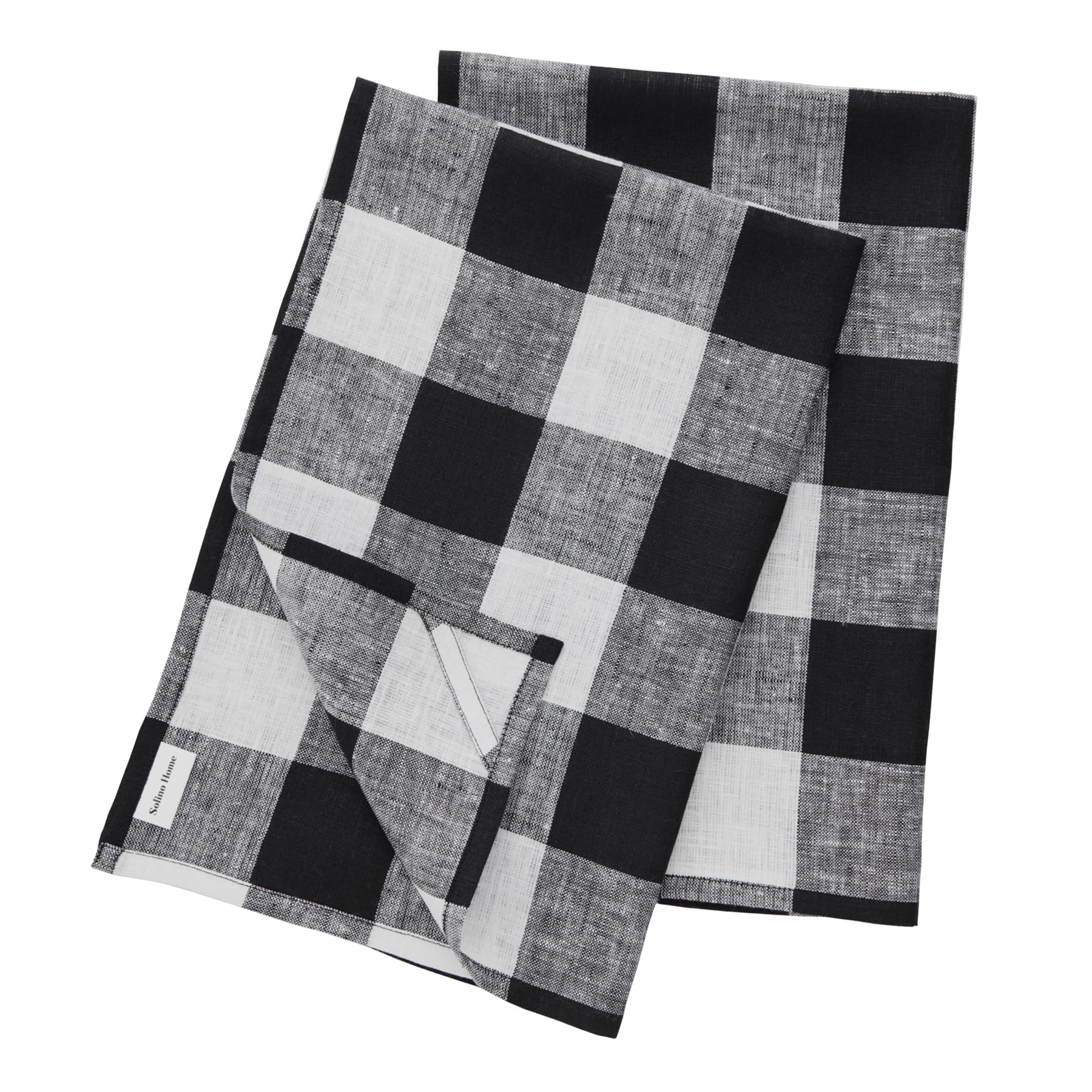 Solino Home Linen Kitchen Towels Set Of 2 - Black And White 17 X 26 Inch - 100% Pure Linen Buffalo Check Kitchen/Tea Towels - Ma