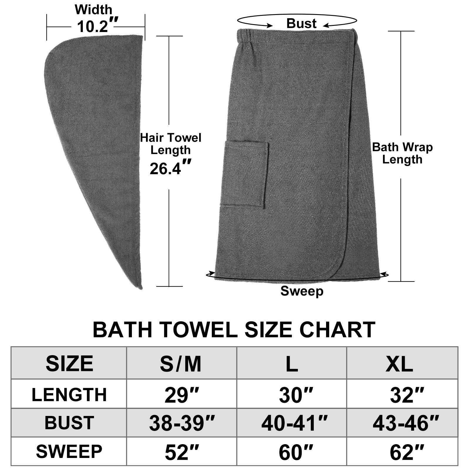 Orrpally Women Shower Wrap Robe Bath Wrap Towel Spa Body Wrap Adjustable Closure Bathrobe Grey S/M