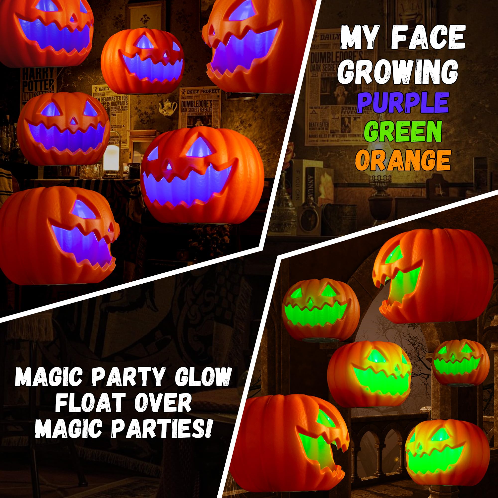 Halloween Decorations Floating Pumpkin Lights, Led Flameless Hanging Pumpkin Head Lantern with Timer, 3 Color Light, 2 Lighting