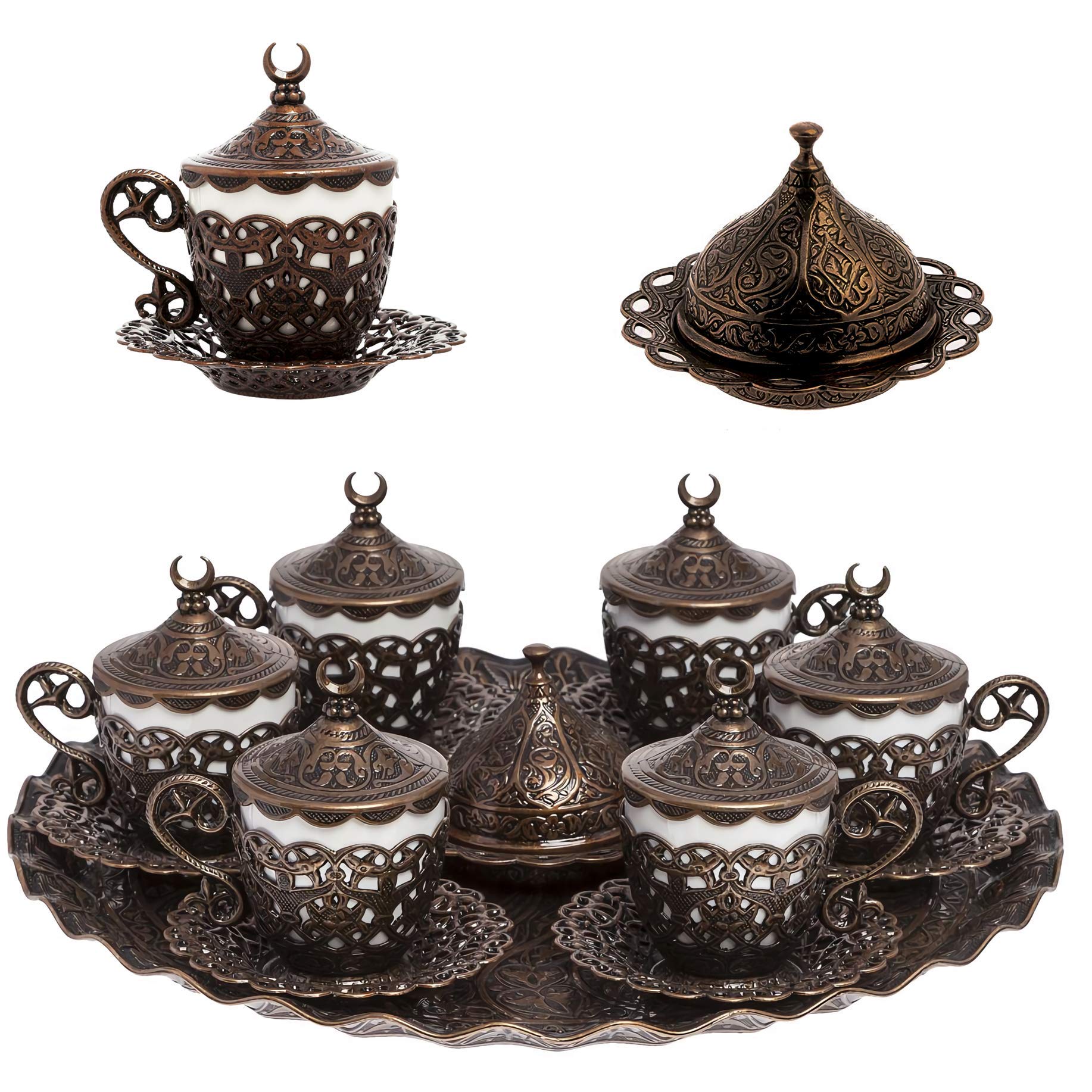 Alisveristime 27 Pc Turkish Greek Arabic Coffee Espresso Cup Saucer Set (Gelincik) (Copper)