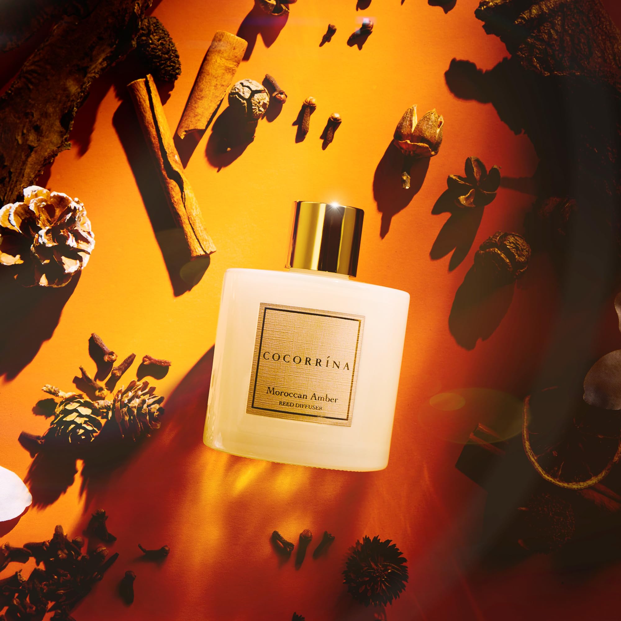 COCORR  NA Reed Diffuser - Moroccan Amber 6.7 Fl.oz Reed Diffuser Set with Sticks & Preserved Babys Breath, Reed Diffuser for H