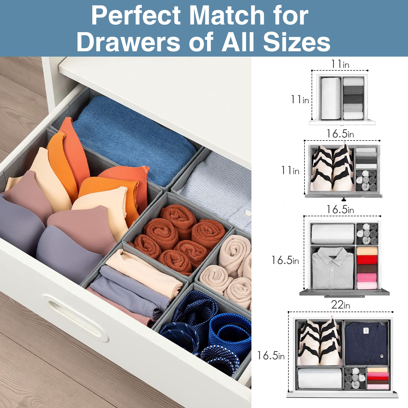 Drawer Organizer Clothes, 8 Pack Underwear Drawer Organizer, Foldable Closet Organizers and Storage Dresser Drawer Dividers for