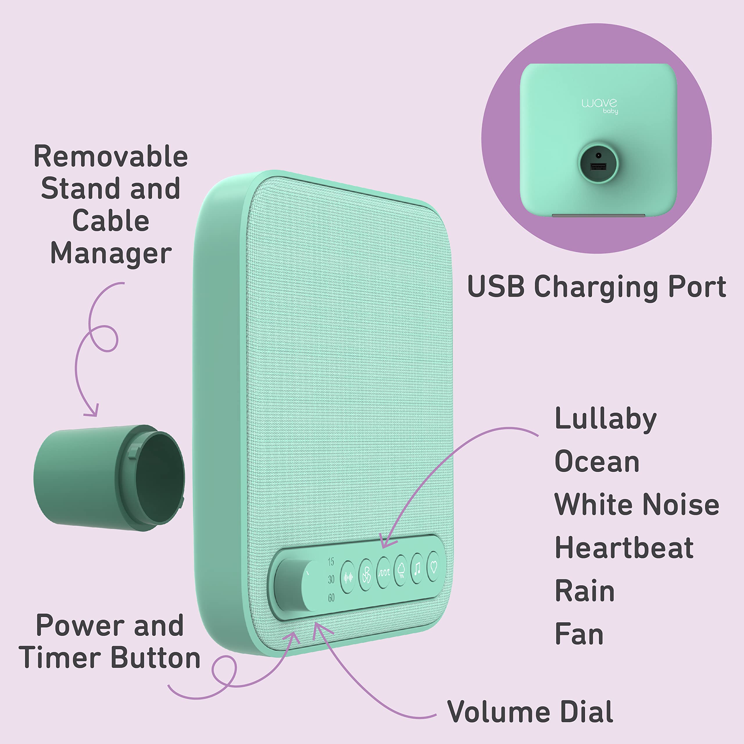 Pure Enrichment Purebaby Sound Machine - All-Natural Sounds Include Lullaby, Heartbeat, White Noise, Fan, Ocean, And Rain, With