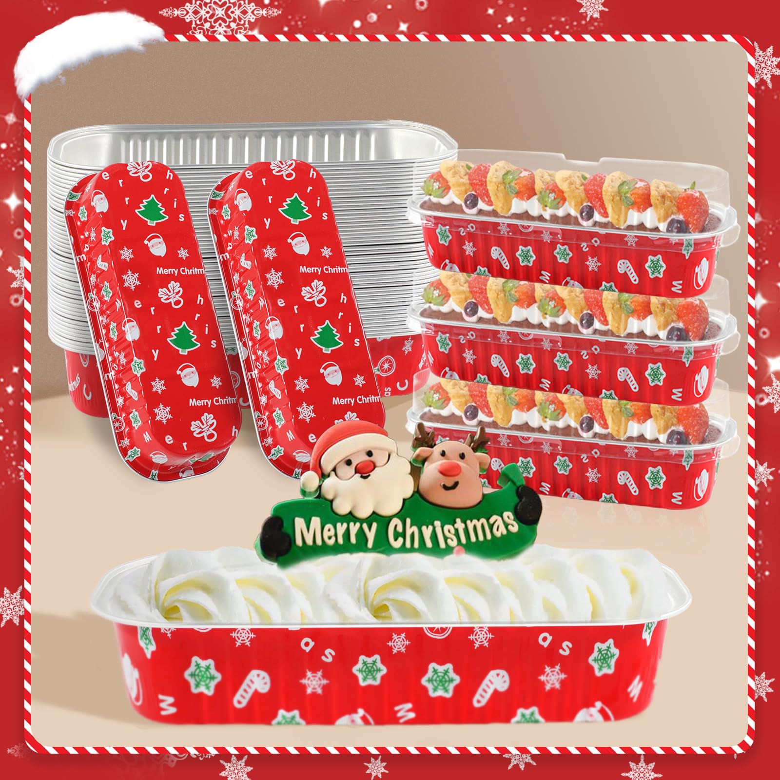 ylnurac 100Pack Christmas Mini Loaf Pans with Lids Mini Cake Pans with Lids and Spoons, 6.8Oz Aluminum Foil Pans Tins, Individua