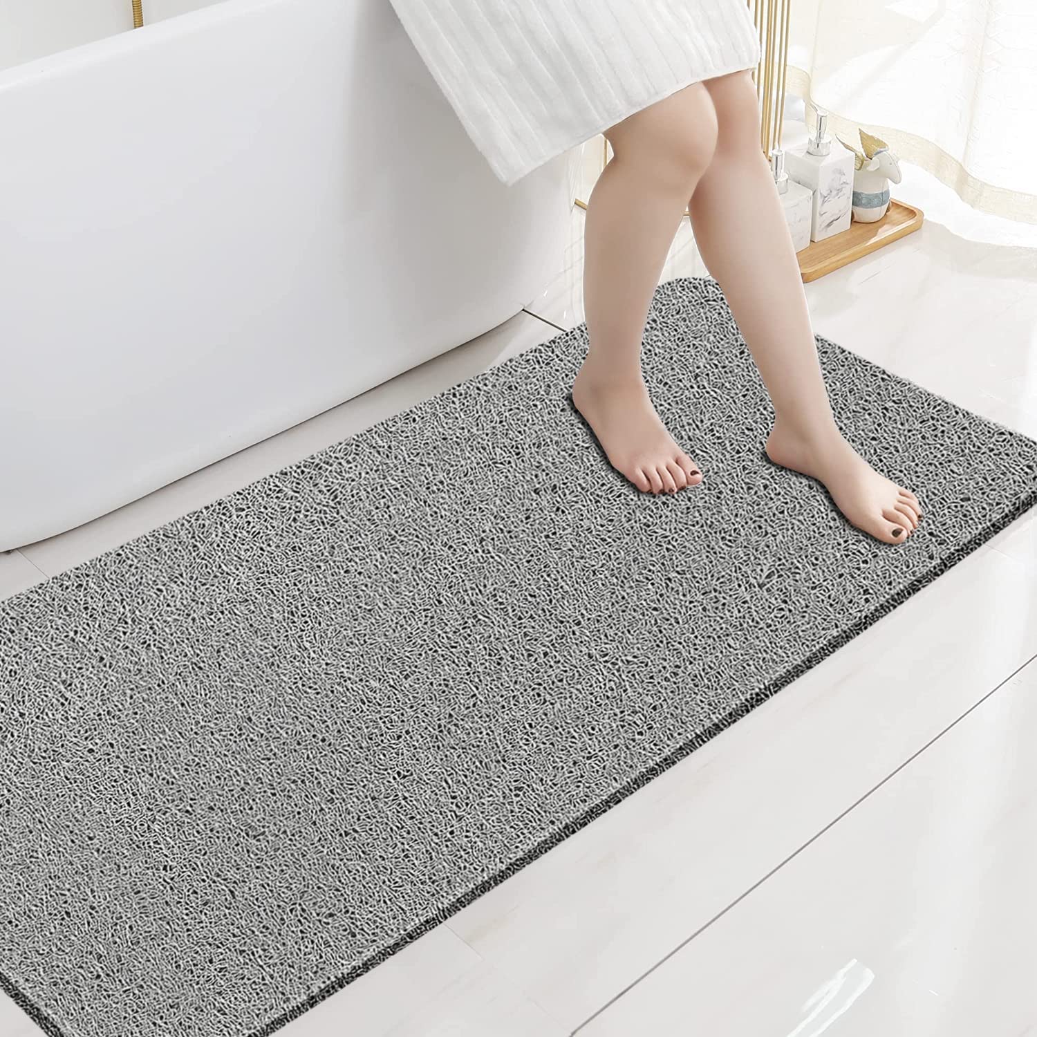 Extra Long Shower Mats Non Slip, 17.1  59 Inch, Bath Mat For Shower, Loofah Mats For Shower And Bathroom, Quick Drying, Grey