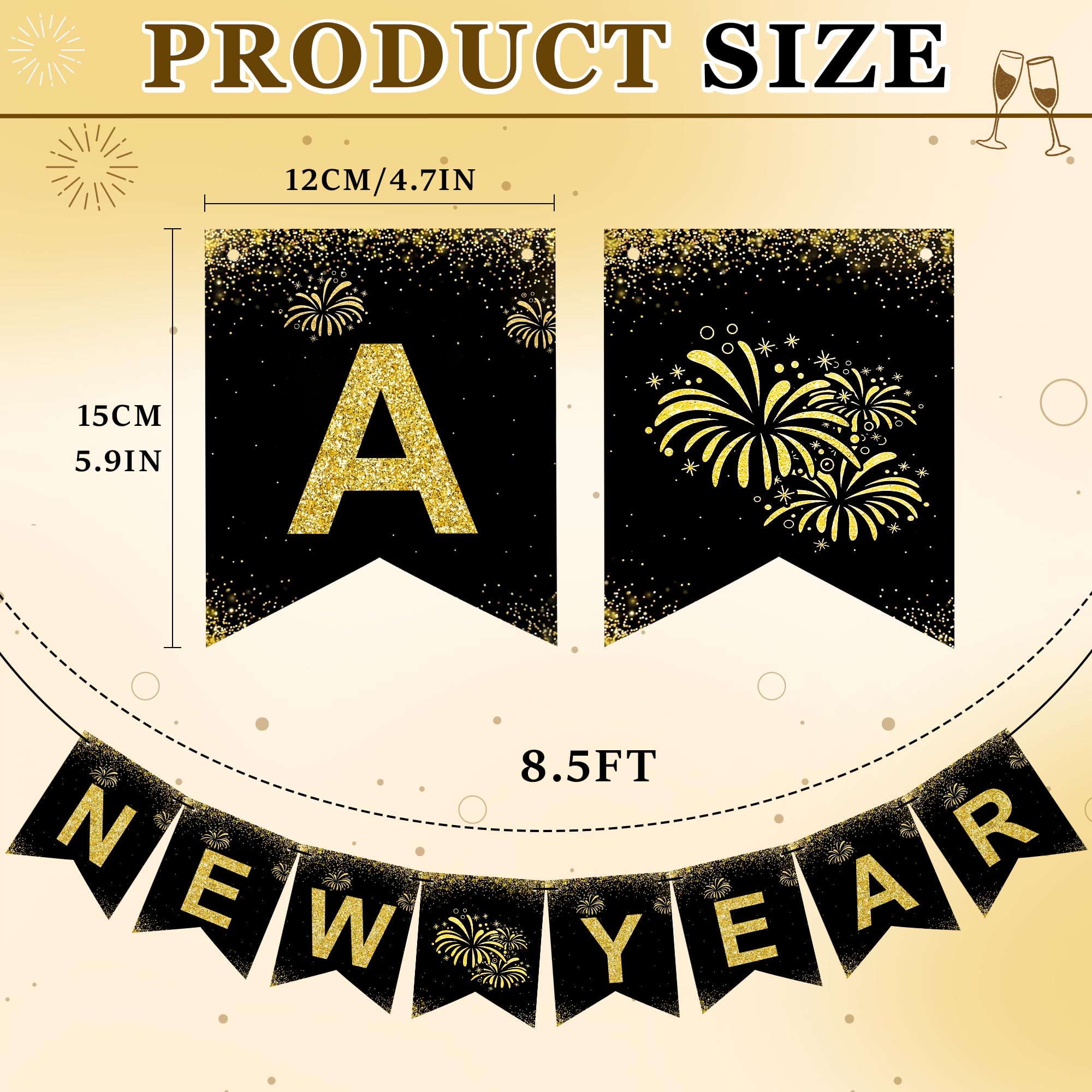 OHOME New Year Banner 2025 - Gold Happy New Year Decorations & Party Supplies - Model: New Year Banner-OHOME-01