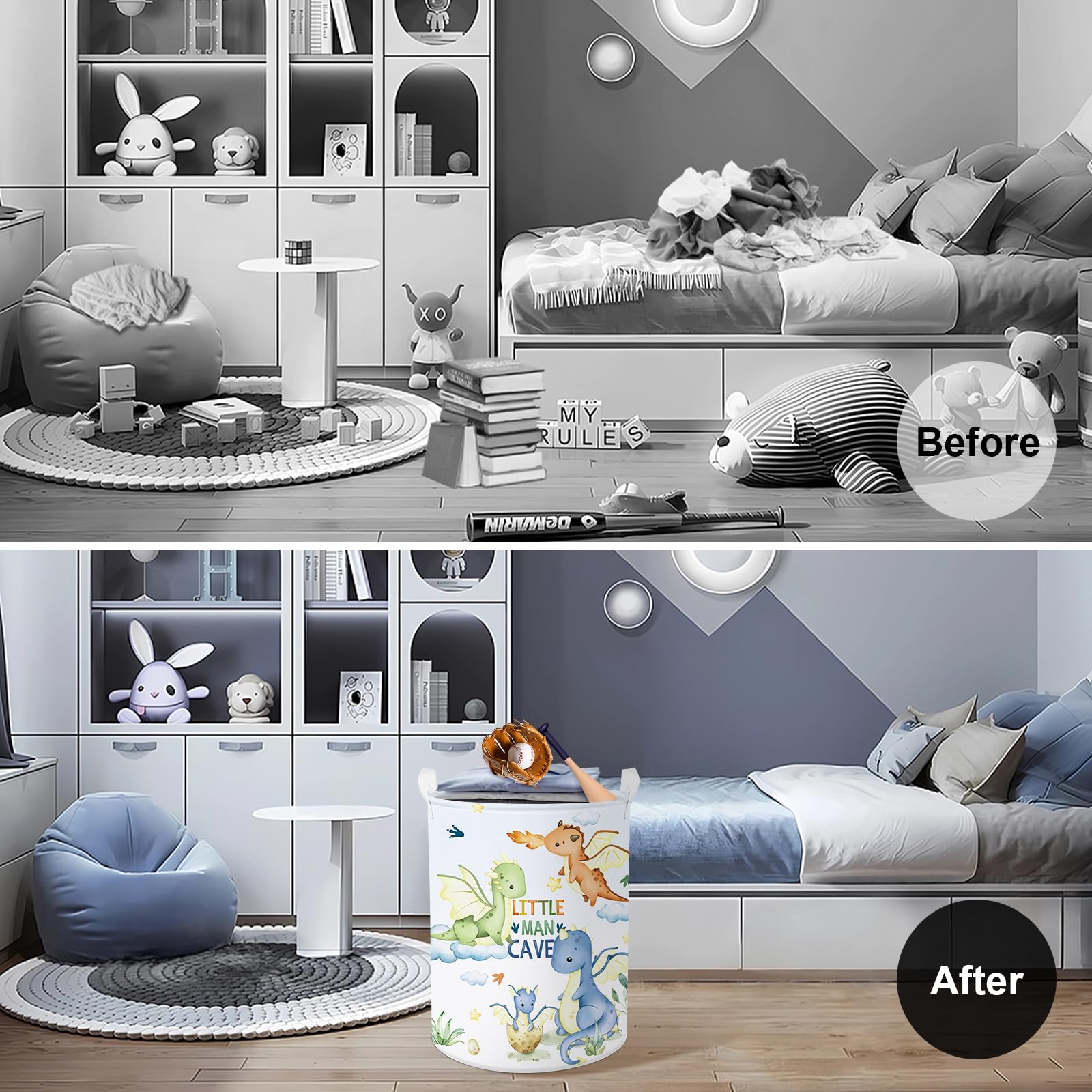 Clastyle Blue Dragon Kid Laundry Hamper With Lid Flying Dino Collapsible Laundry Basket With Handles Star Cloud Clothes Towel To