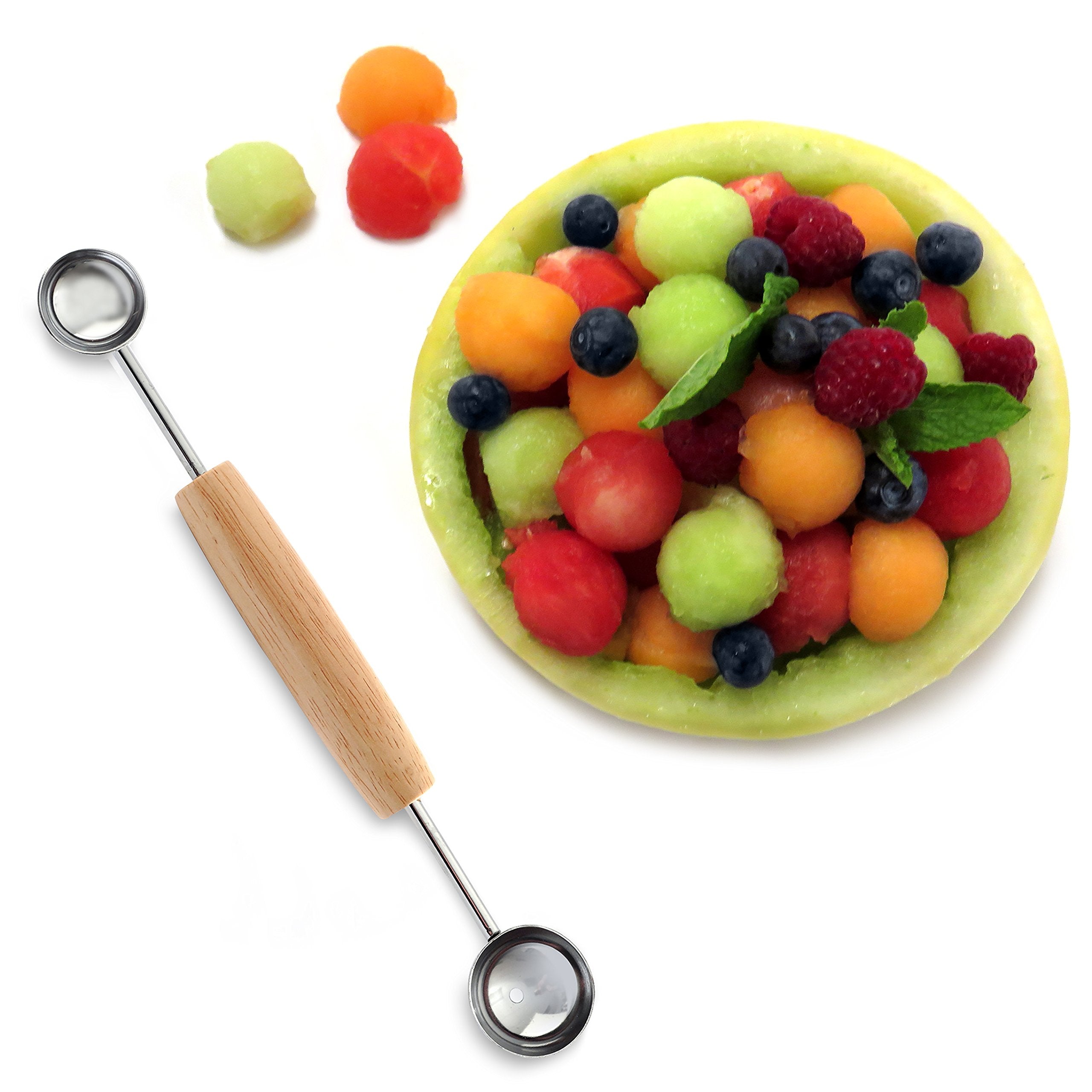Norpro Double Melon Baller W/Wood Handle, 8 In, Brown