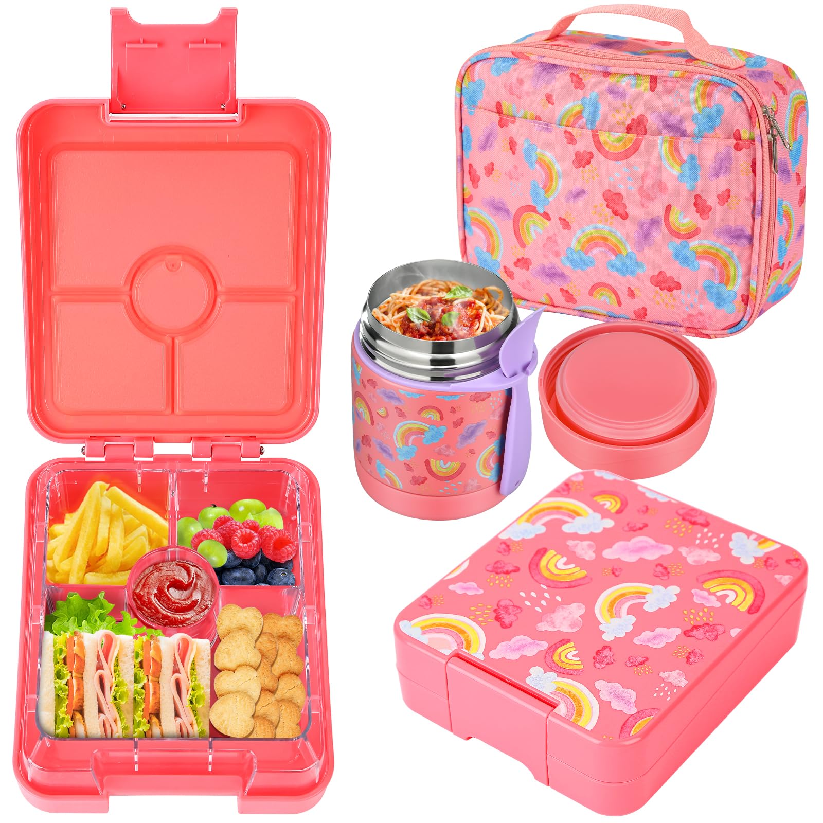 Howeemo Rainbow Bento Lunch Box Set, 25.36 oz Capacity, Stainless Steel Insulated Soup Thermo, Leak-proof Bento Box, Microwave a