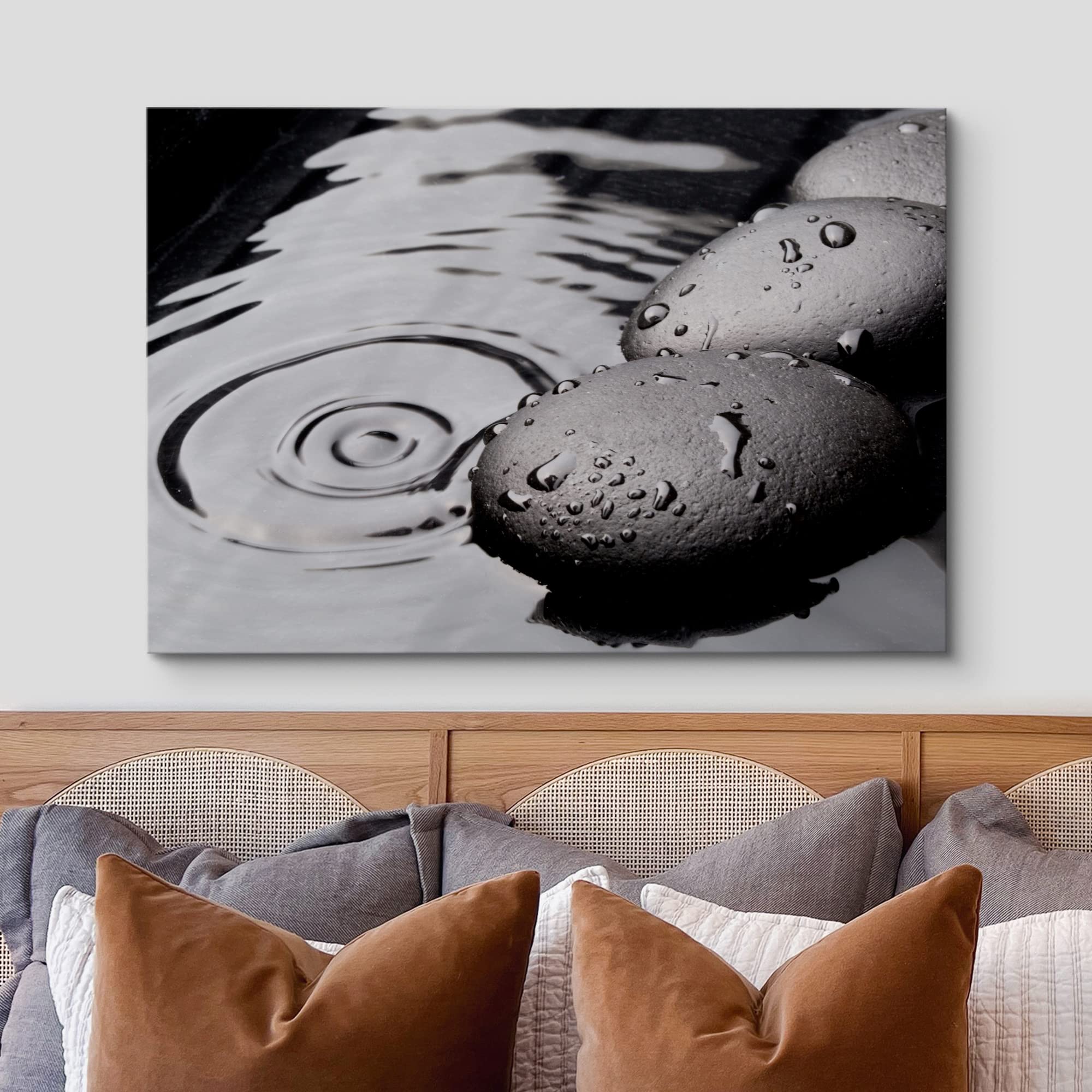 Wall26 Canvas Print Wall Art Black Rocks With Ripples In The Water Floral Nature Photography Realism Bohemian Scenic Relax/Calm
