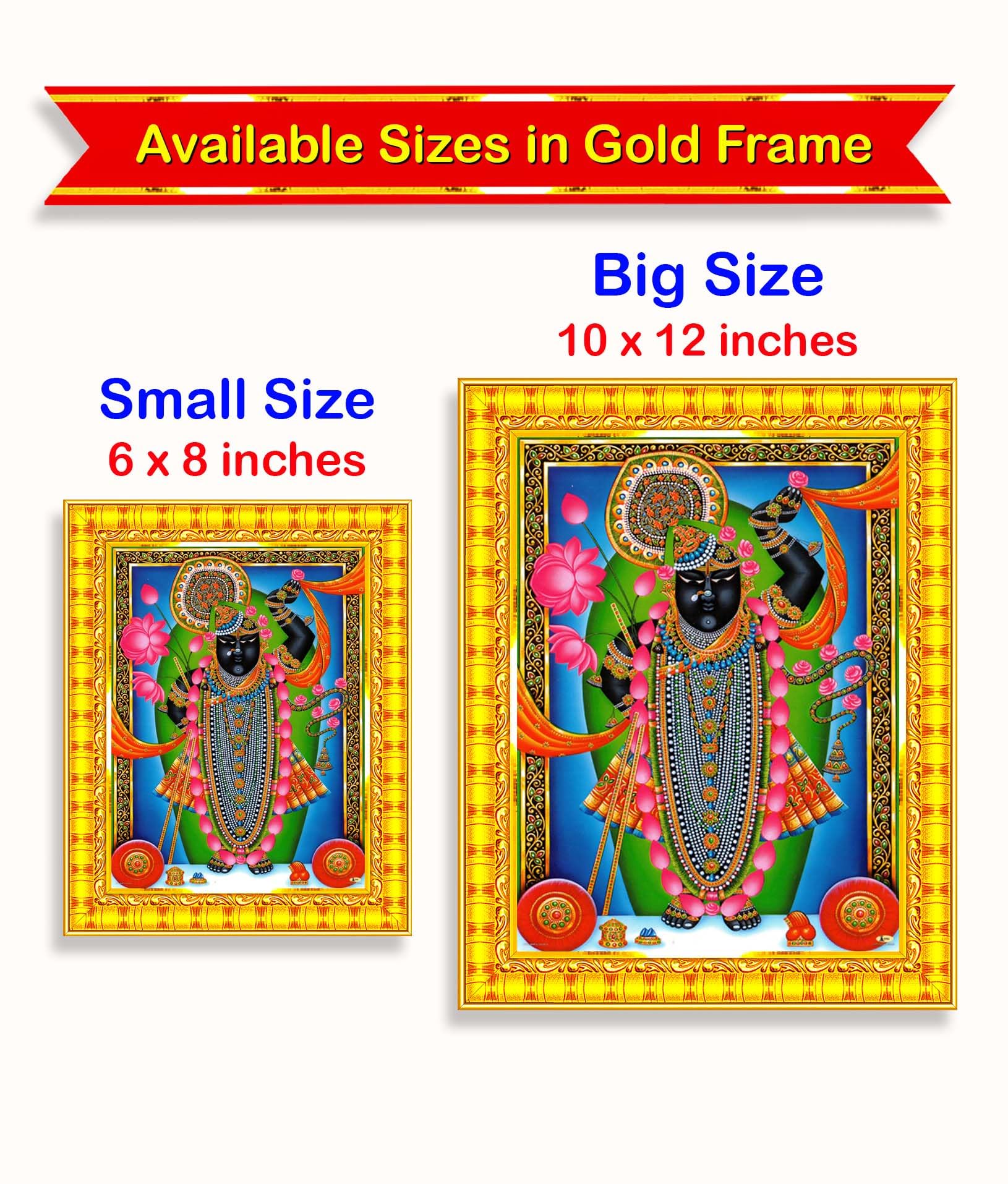Pavan Photo Laminations Shrinathji Lord Shrinath Shri Nath Ji Wall Painting Framed Home Decor (Wood,Matte,Gold,Small Size,6 X 8