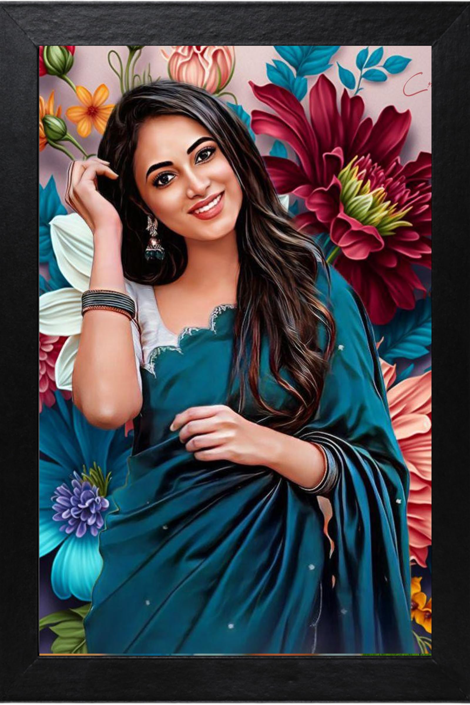 Vsk Sketch Art Customised Digital Oil Painting Colorfull Background | Gift For - Anniversary | Birthday | Wife | Husband | Siste