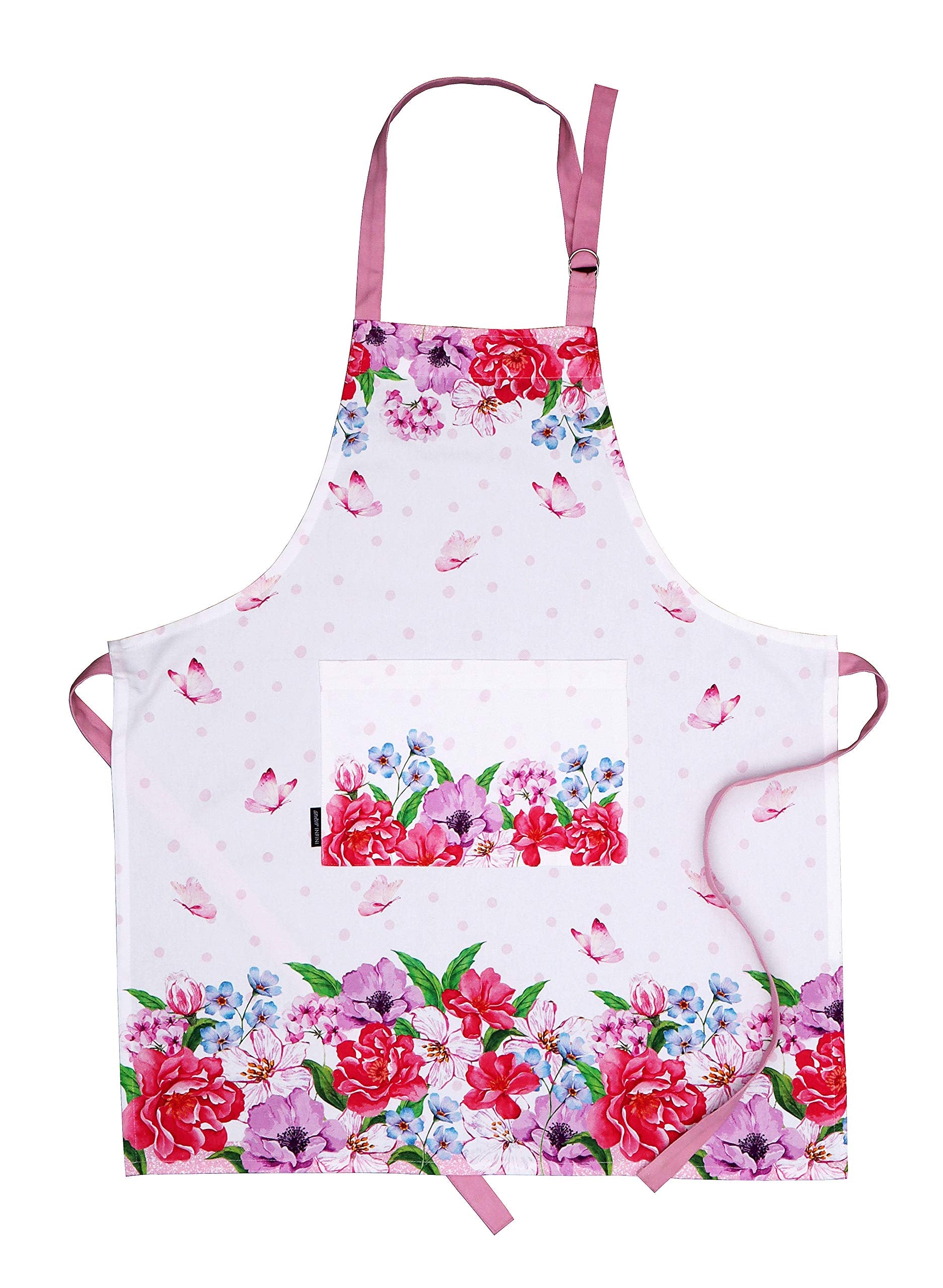 Amour Infini Spring Floral Apron | 27.5 X 33 Inches | 100% Natural Cotton | Womens Apron For Cooking, Baking, Gardening | Conven