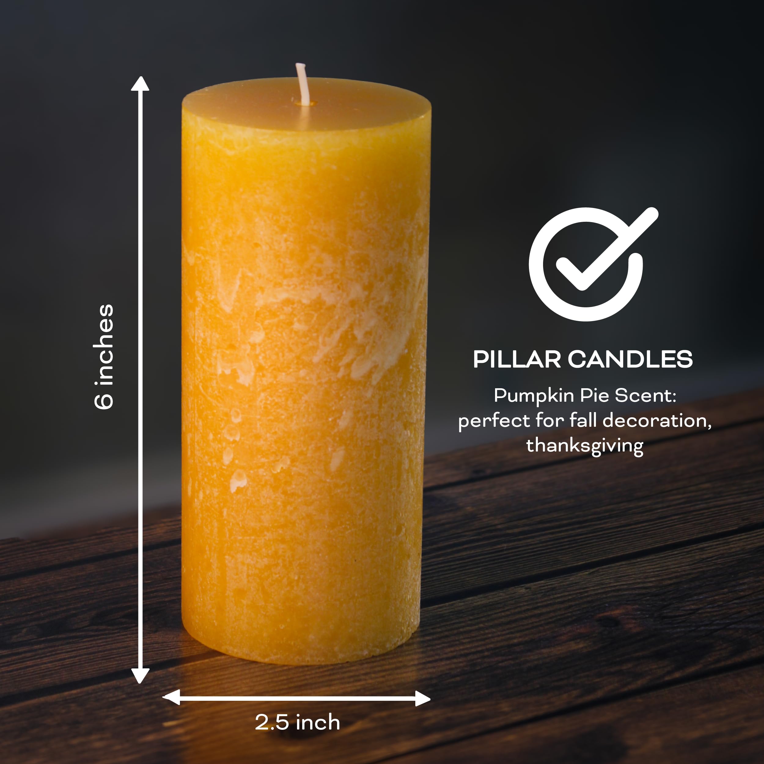 Estrella Blanca Pumpkin Pie Scented Orange Pillar Candles, 3x6 Inch Set of 3, Long Lasting Fall Candles for Home Decor, Thanksgi