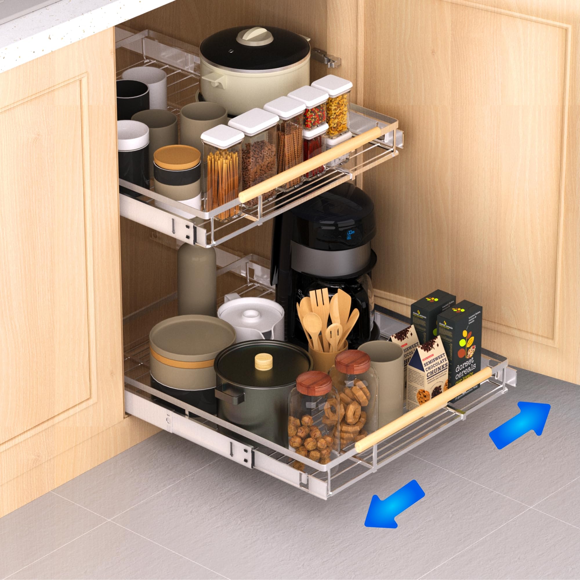 KIKIBRO Pull Out Drawer Cabinet Organizer, Expandable Slide Out Storage Shelves  Heavy Duty, Durable and Smooth SlideOut, 16.3