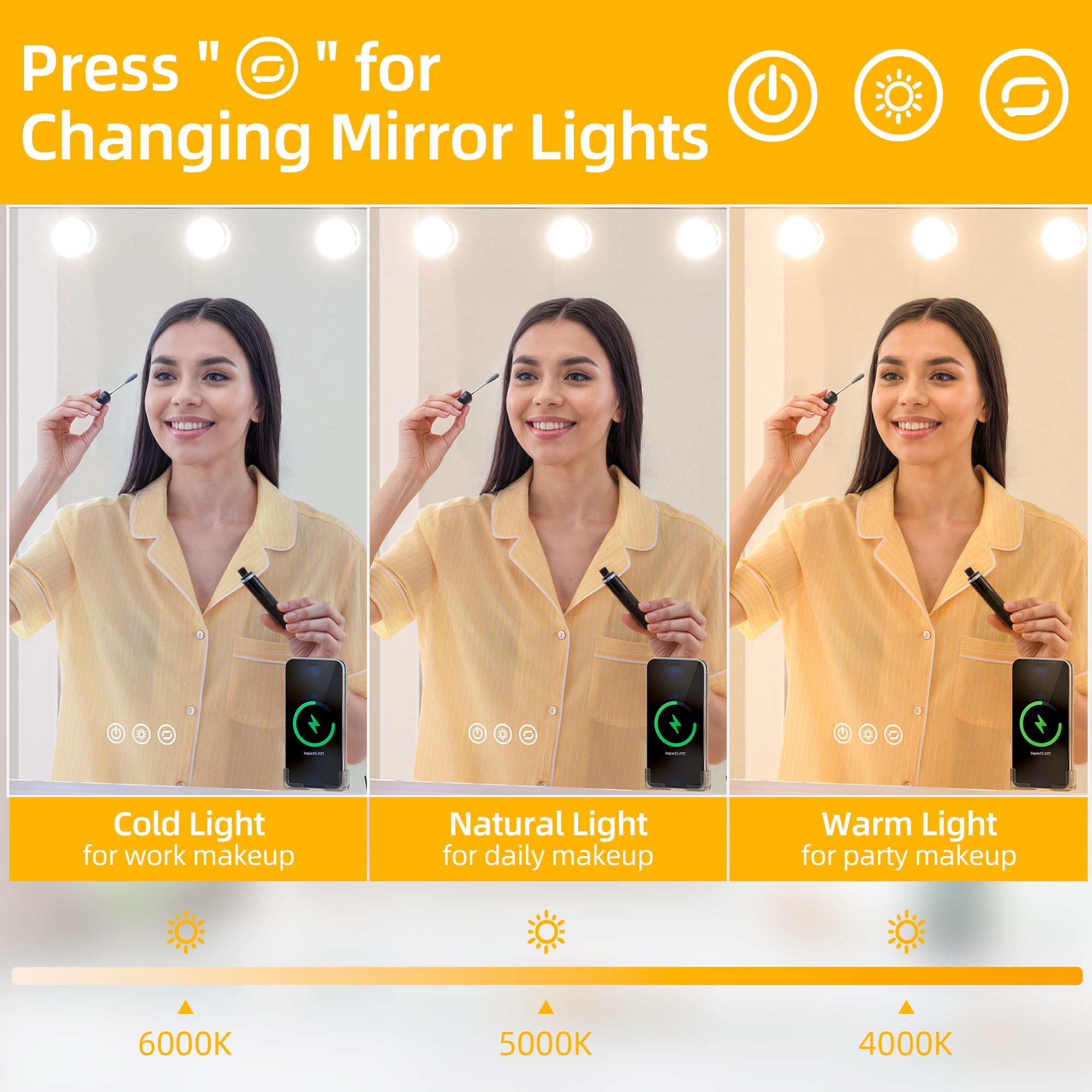 Yitahome Vanity Mirror With Lights And Bluetooth Speaker & Wireless Charger, 28''X22'' Led Makeup Mirror, Lighted Makeup Mirror