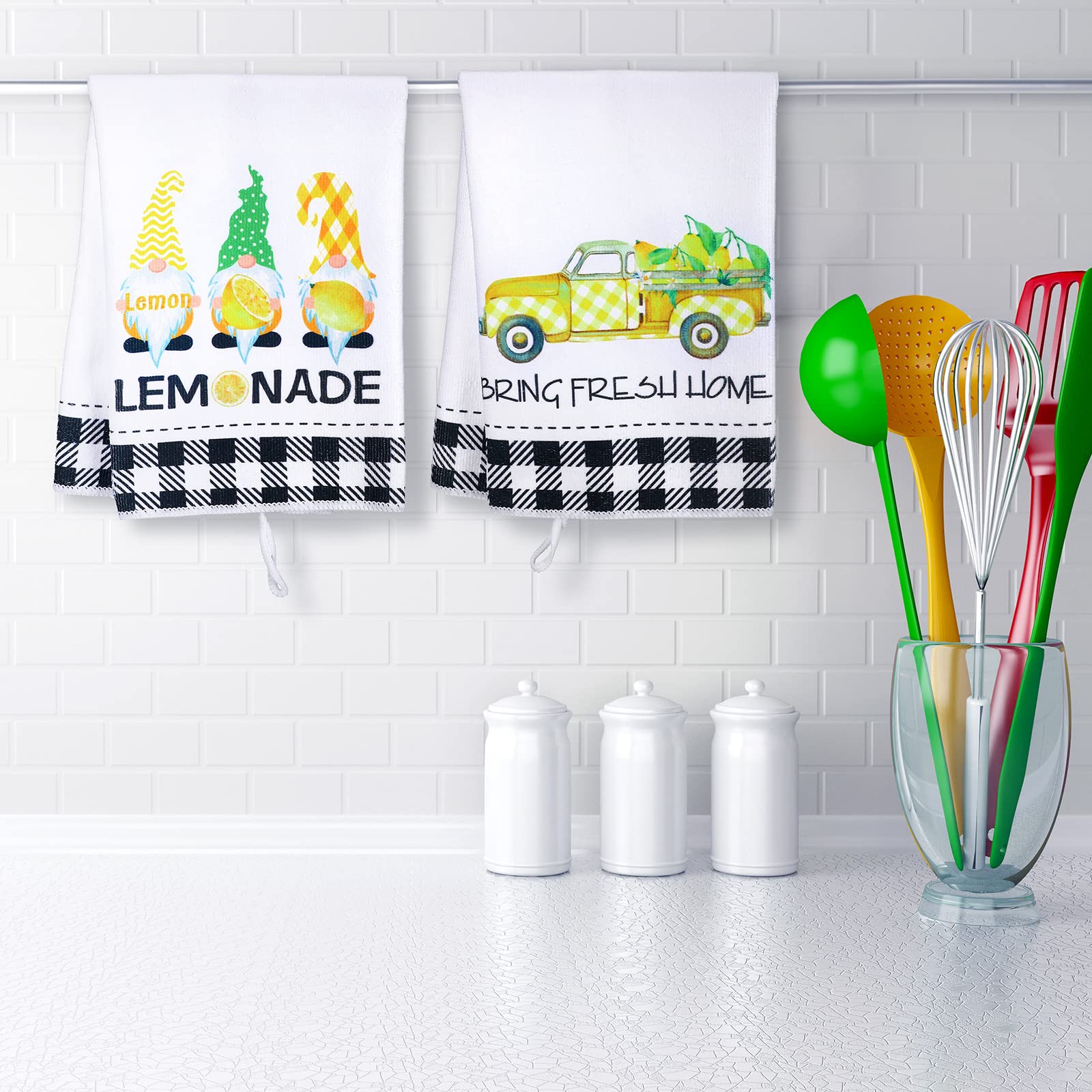 Bencailor 4 Pcs Sunflower Flower Spring Kitchen Towels Lemons Cat Floral Kitchen Dish Towels Kitchen Dish Cloths Fast Drying Kitchen Decor for Home Cooking Baking  16 x 24 Inch (Yellow Lemon)